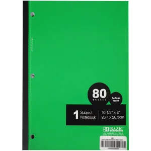 1-Subject Wireless Notebook C/R 80ct Green