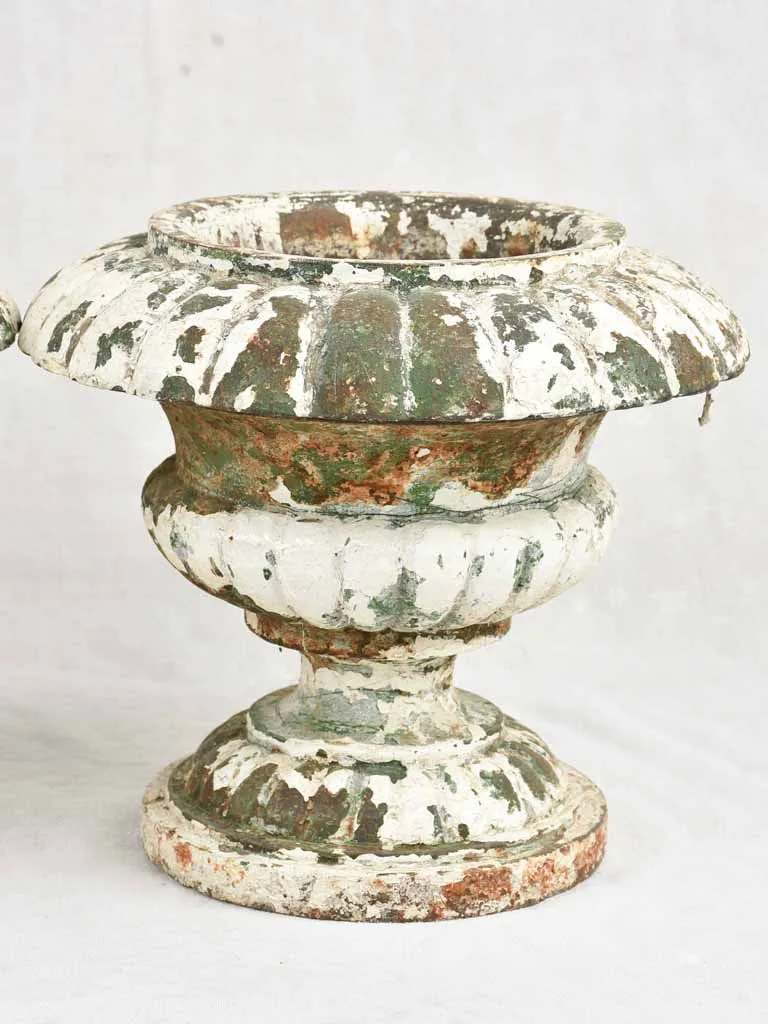 3 antique Medici urns - cast iron w/ white & green patina 12¼"