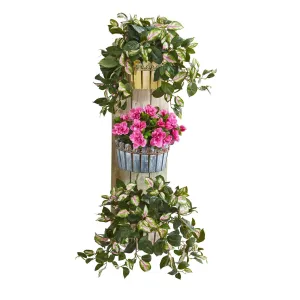 39” Azalea & Hoya Artificial Plant in Wall Decor Planter