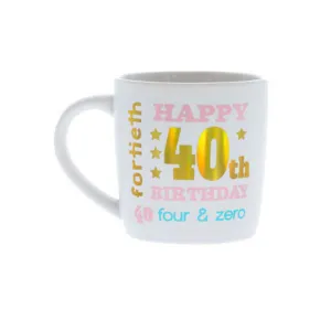 40th White & Gold Birthday Mug