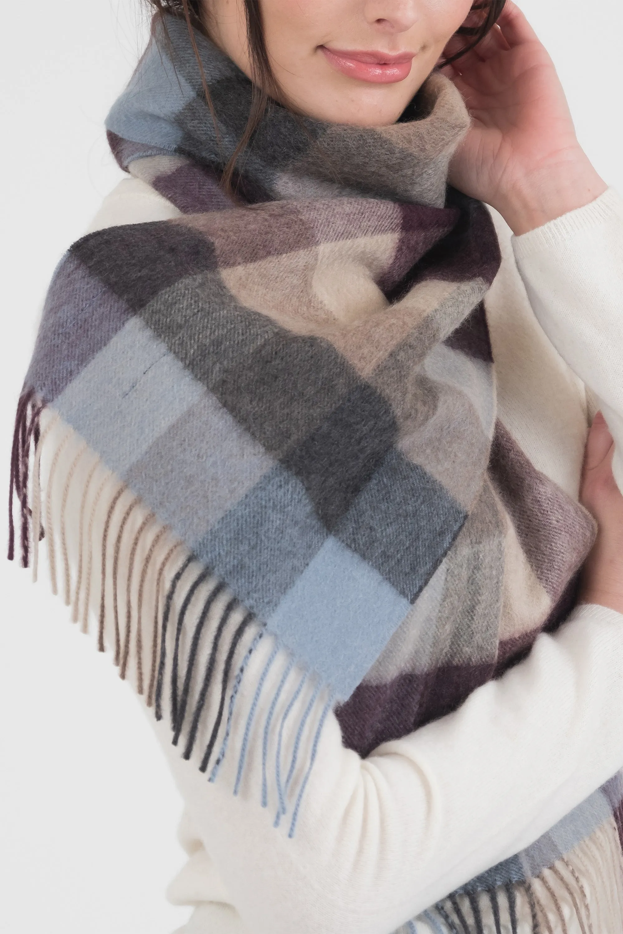 5 Square Check Cashmere Scarf - Teal