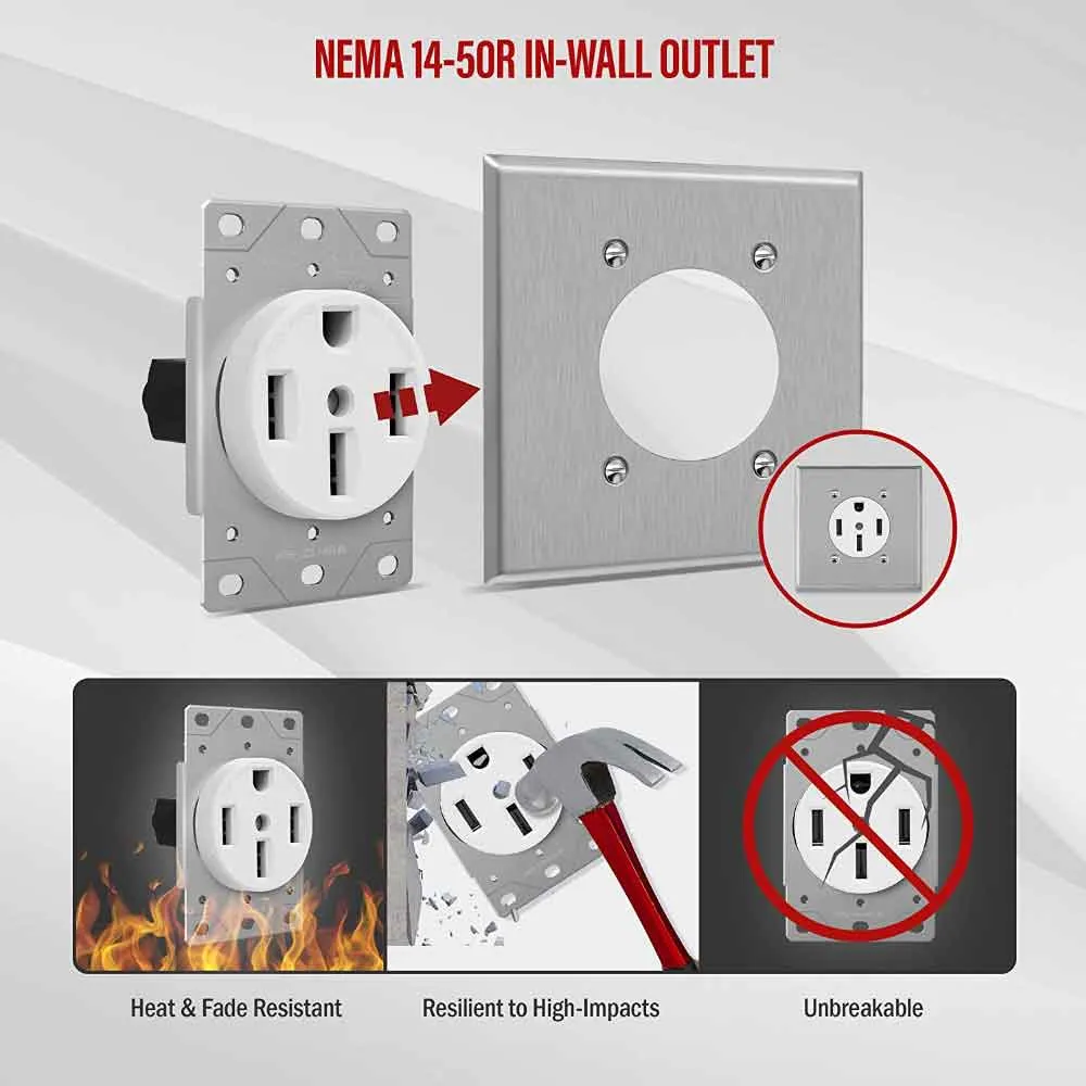 50 Amp Electrical Outlet for RV and EV Charges NEMA 14-50R White