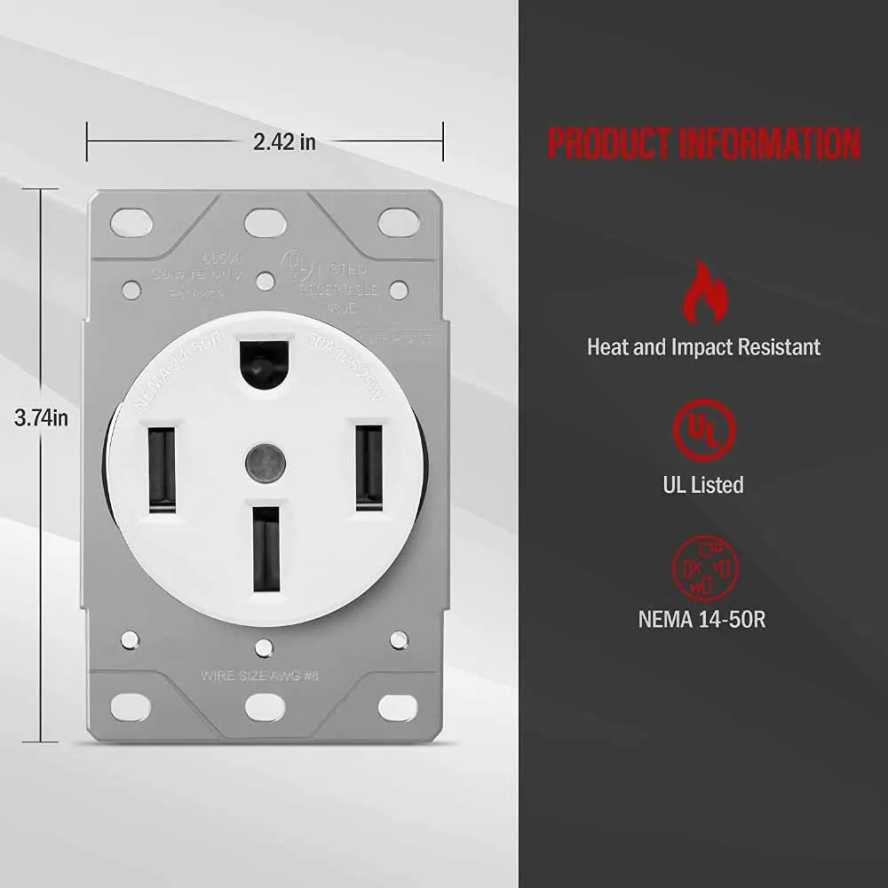 50 Amp Electrical Outlet for RV and EV Charges NEMA 14-50R White