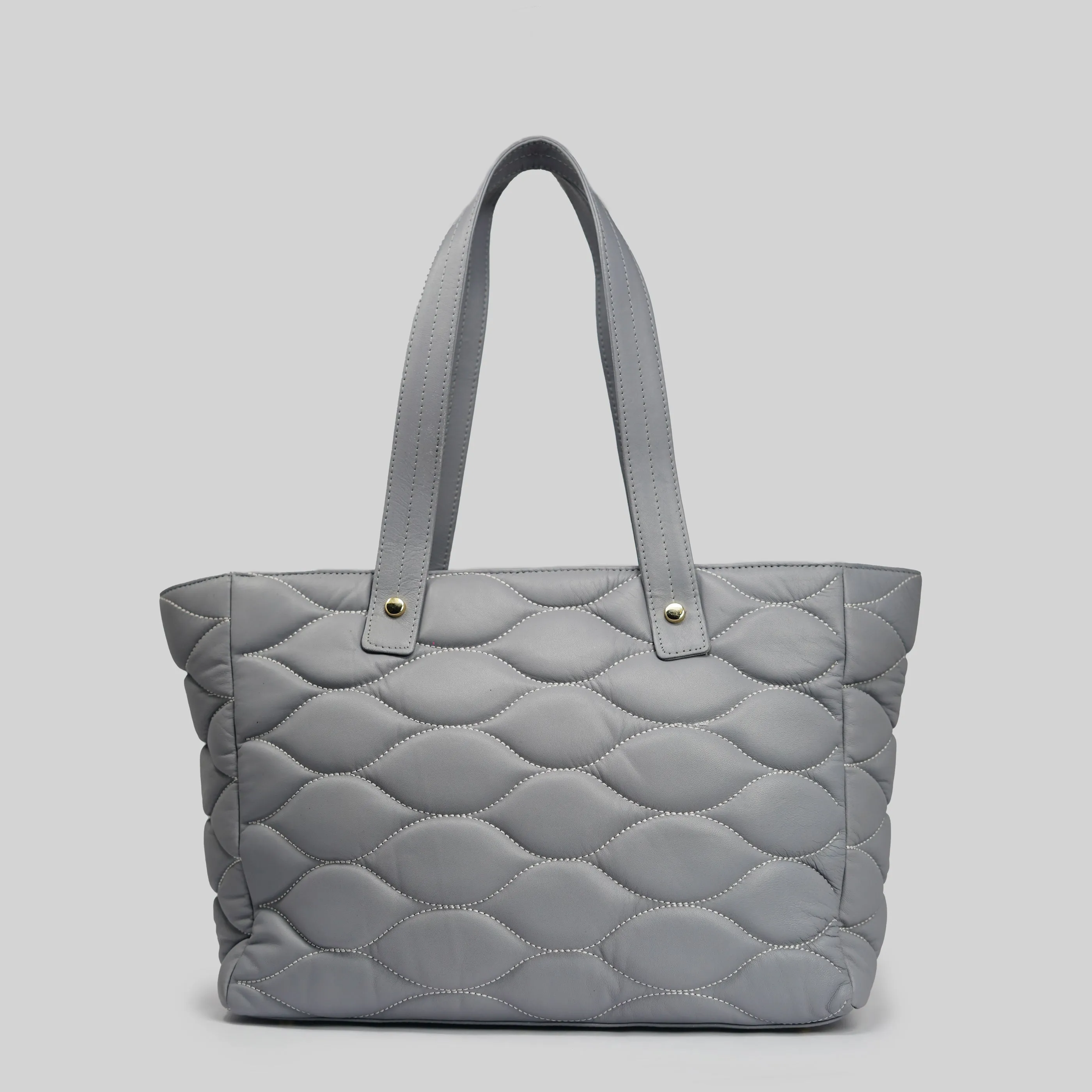 90 Feet Malini Quilted Grey Leather Tote Bag