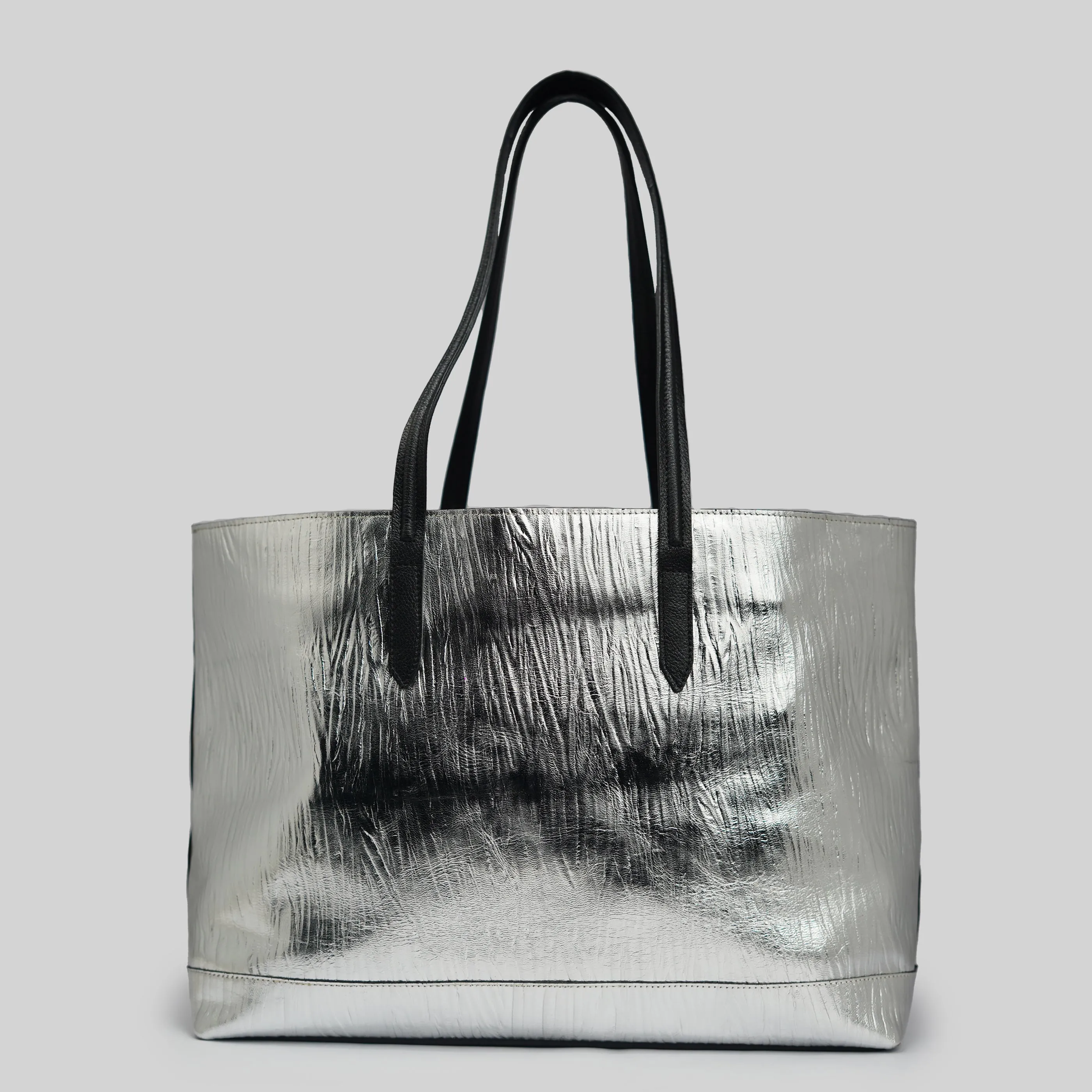 90 Feet Malti Silver Real Leather Tote Bag