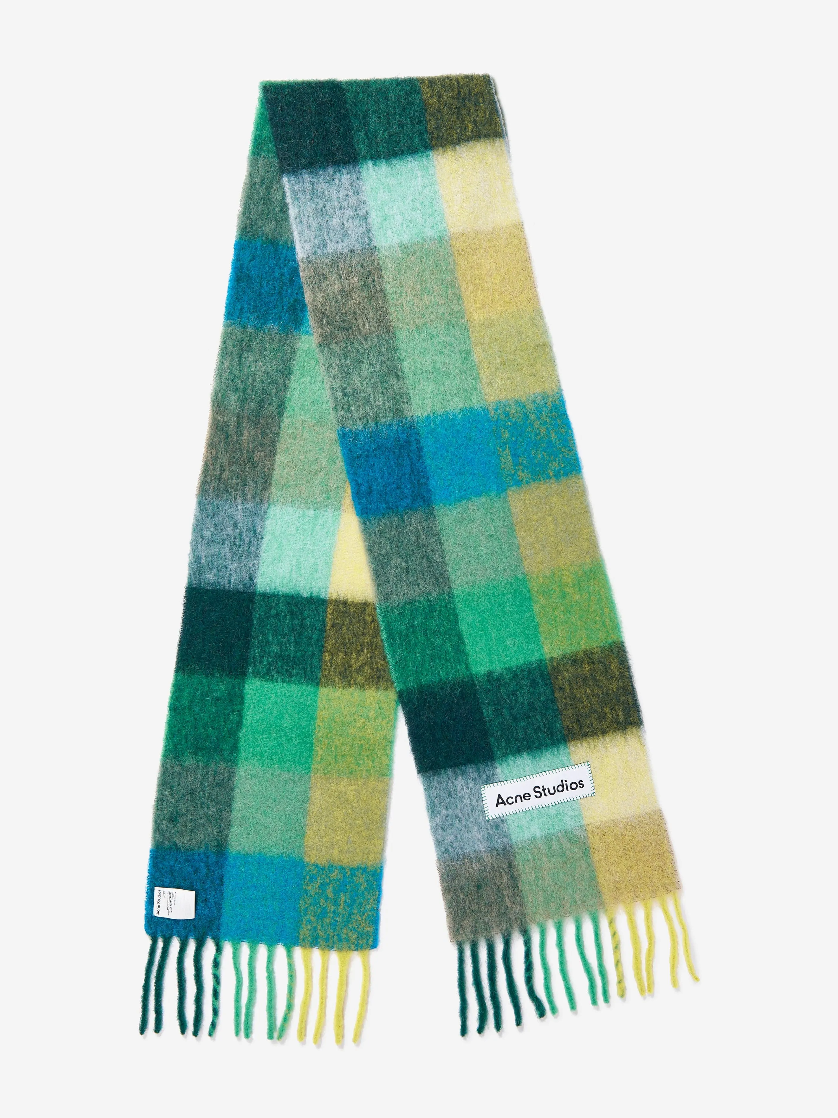 Acne Studios Kids Mohair Checked Scarf in Blue (250 CM)