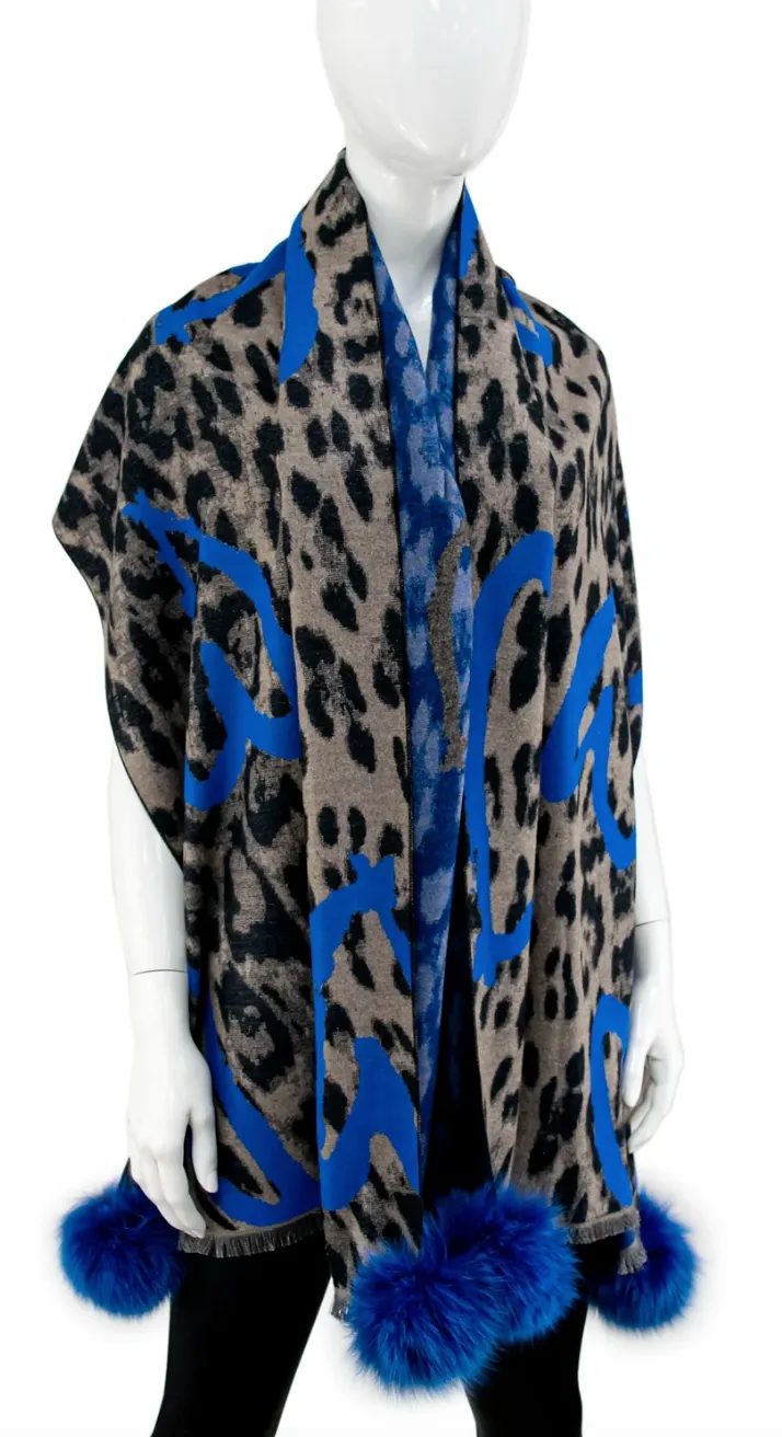 Animal Print Pom Pom Scarves with Hearts