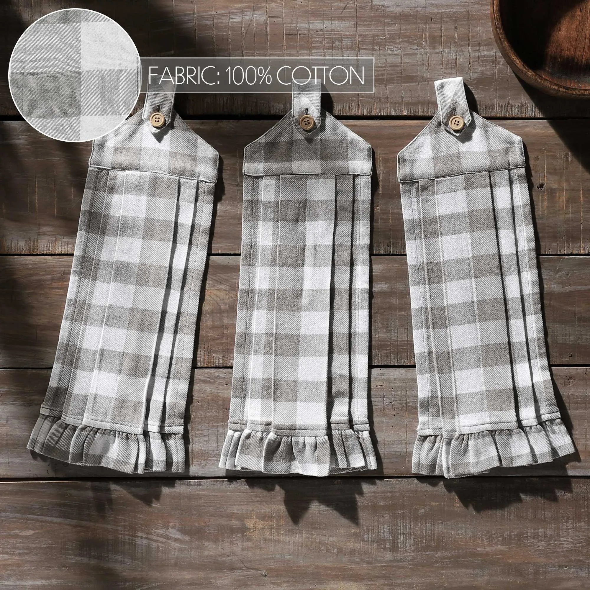 Annie Buffalo Check Grey Button Loop Tea Towel Set of 3