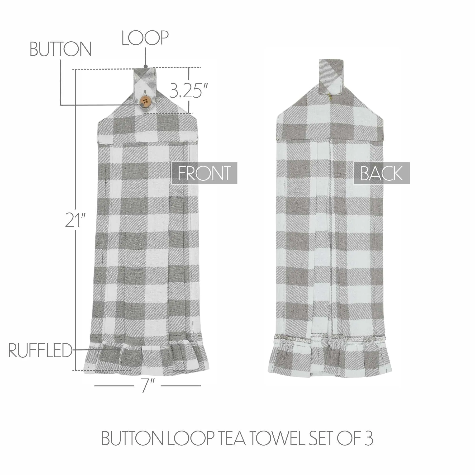 Annie Buffalo Check Grey Button Loop Tea Towel Set of 3