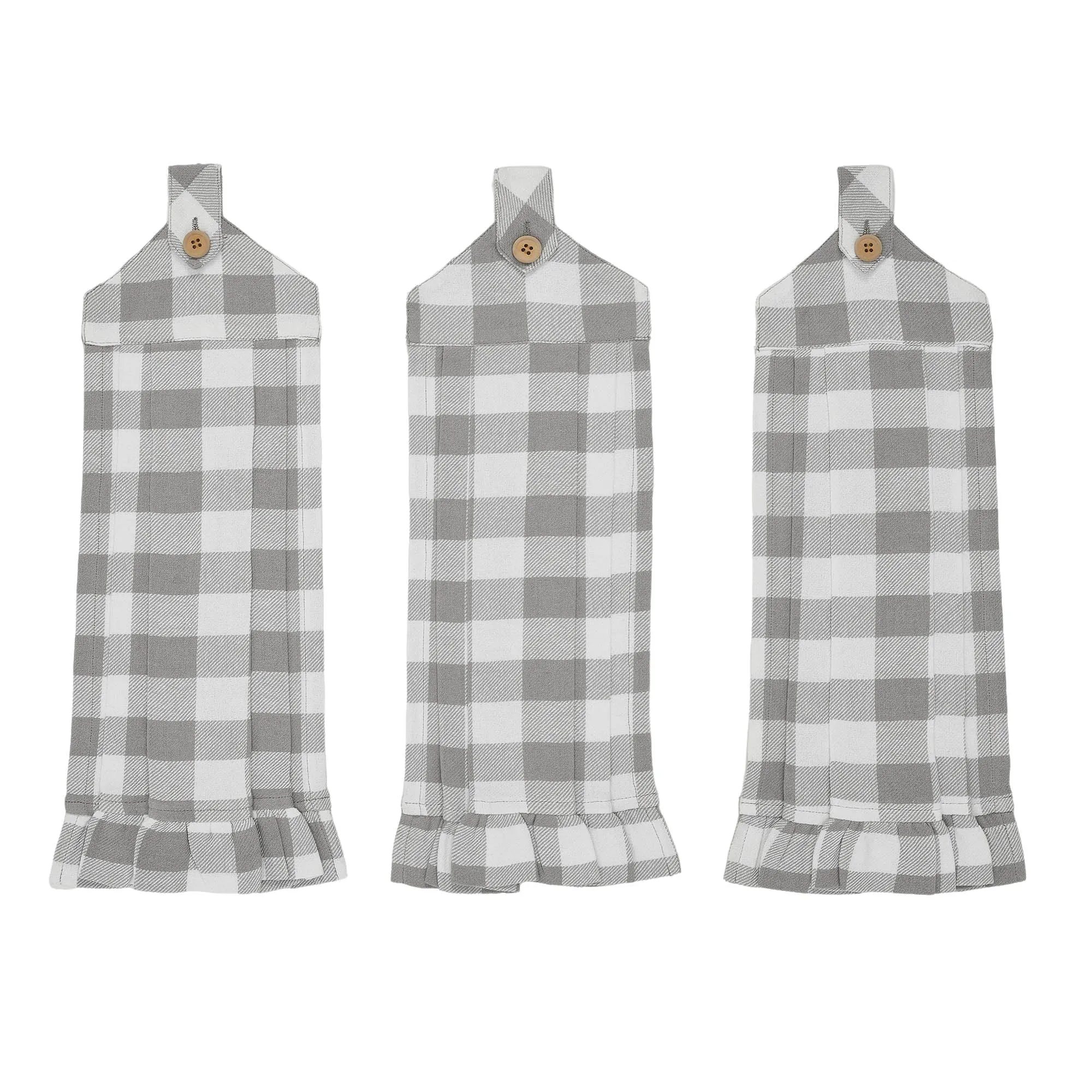 Annie Buffalo Check Grey Button Loop Tea Towel Set of 3