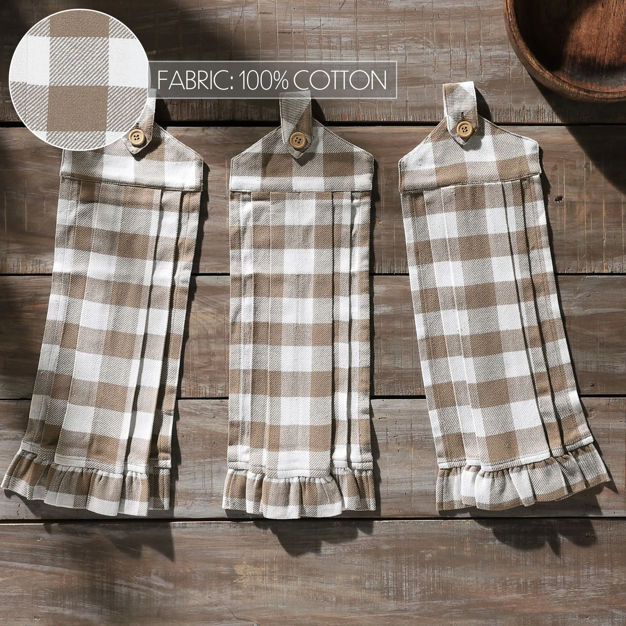 Annie Buffalo Check Portabella Button Loop Tea Towel Set of 3