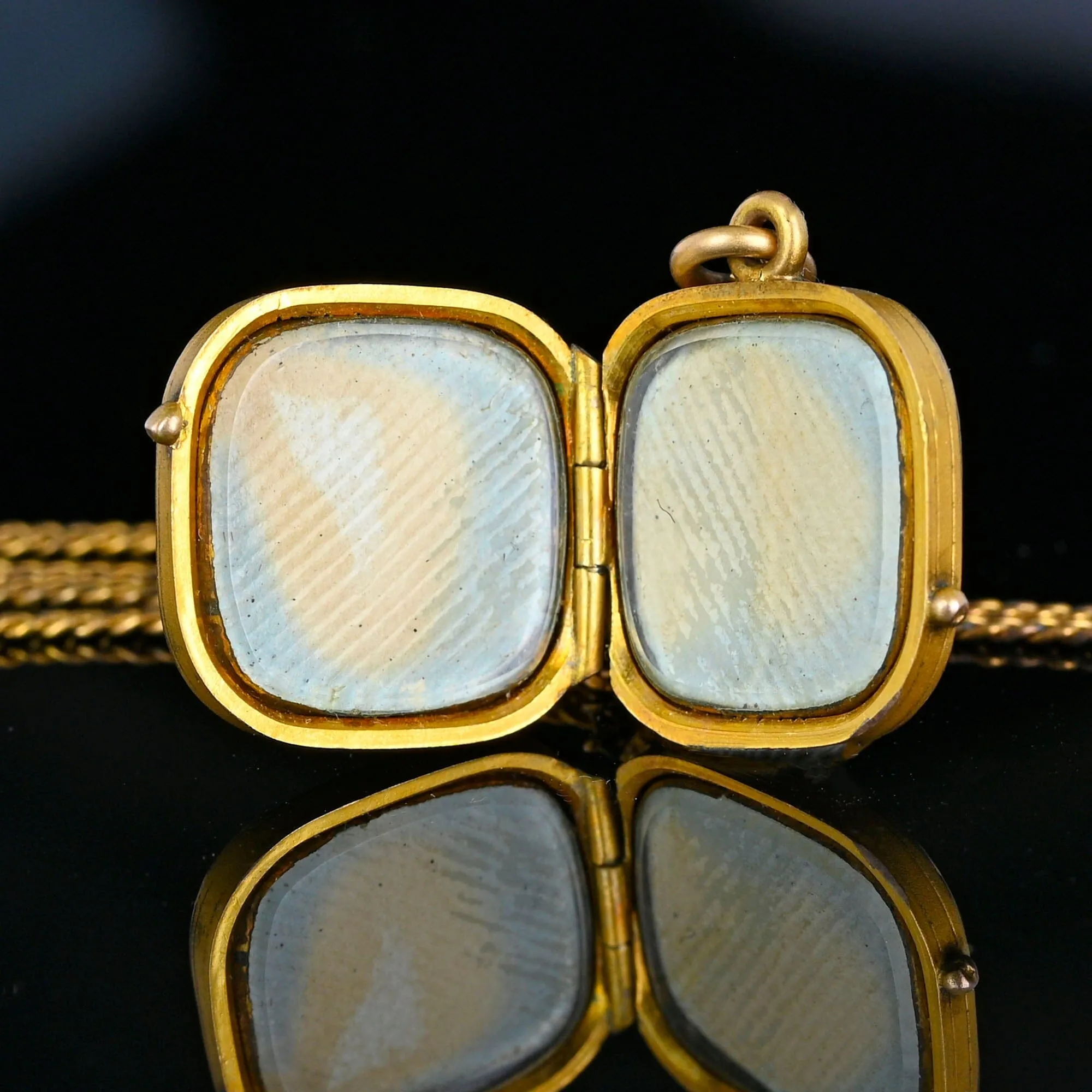 Antique Sapphire Paste Pearl Gold Filled Square Locket