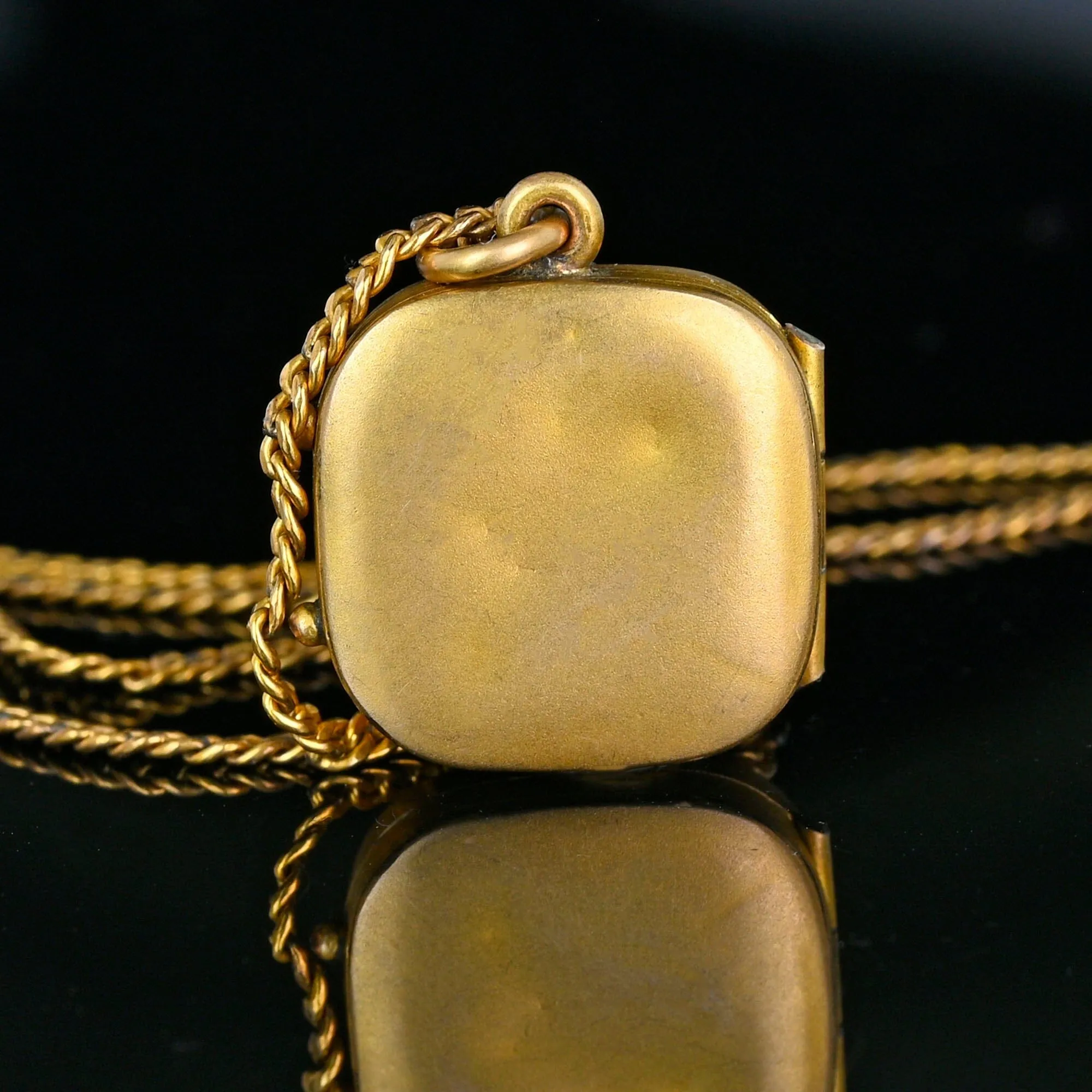 Antique Sapphire Paste Pearl Gold Filled Square Locket