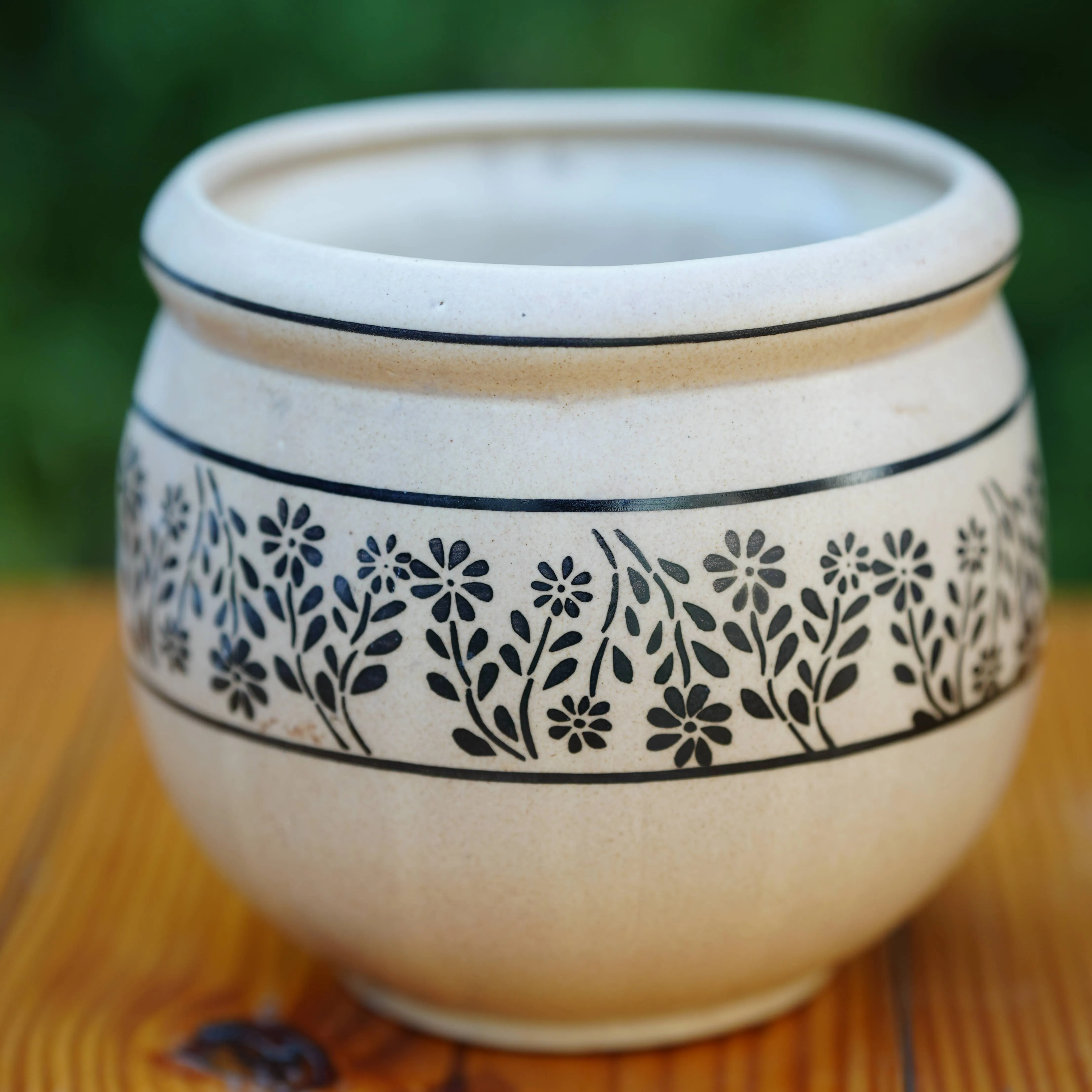 Artisanal Ceramic Planter with Leafy Motif