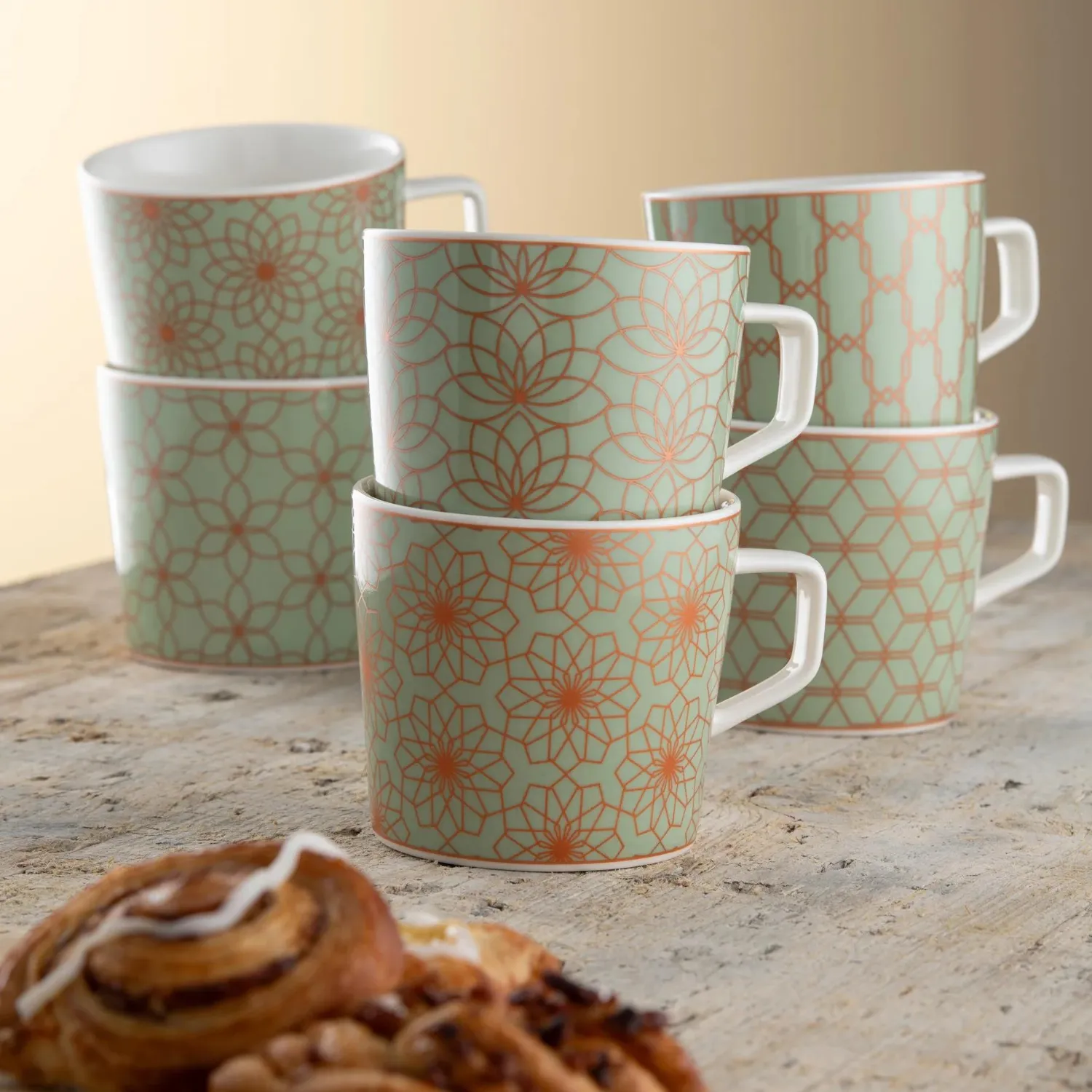 Aynsley Sage & Copper Mugs Set