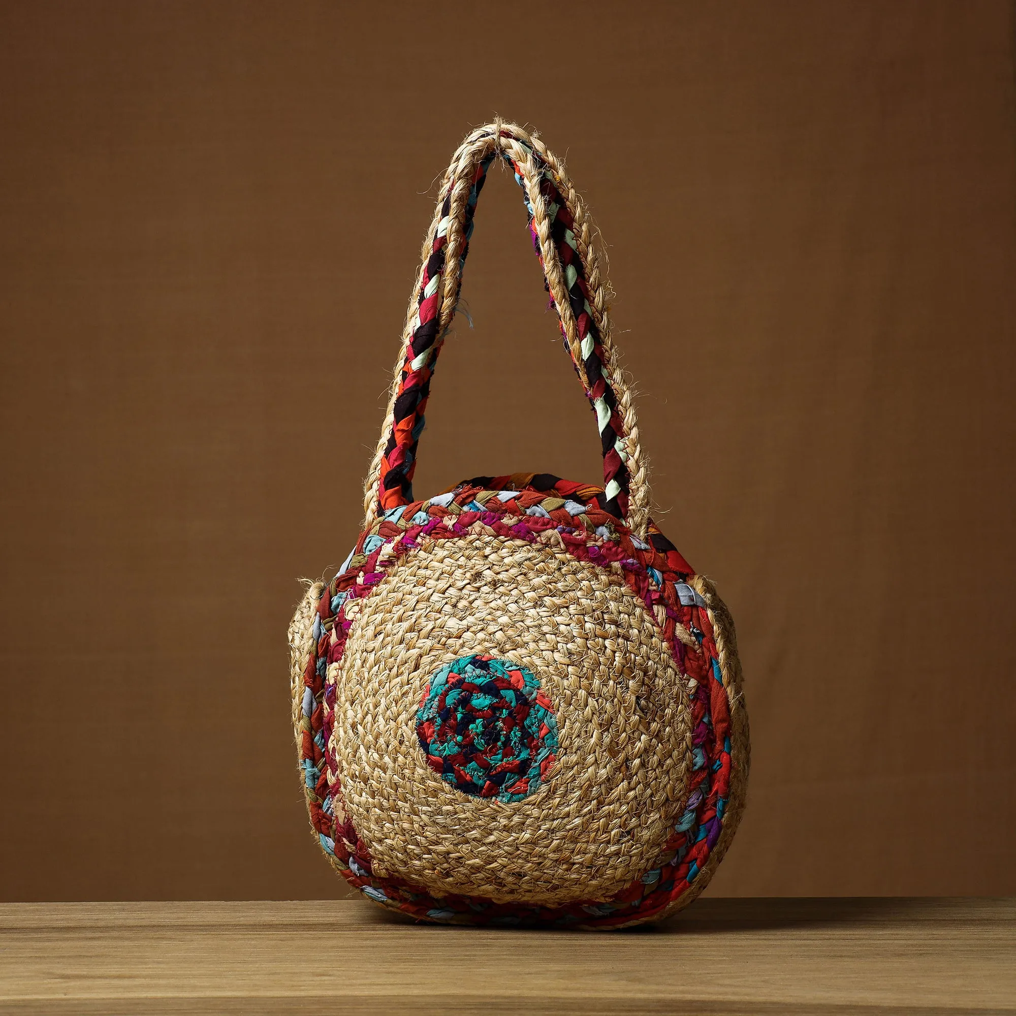 Beige - Handcrafted Multipurpose Jute Round Hand Bag