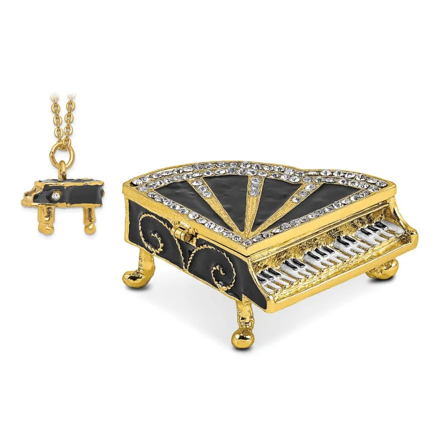 Bejeweled Pewter Multi Color Finish SERENADE Grand Piano Trinket Box