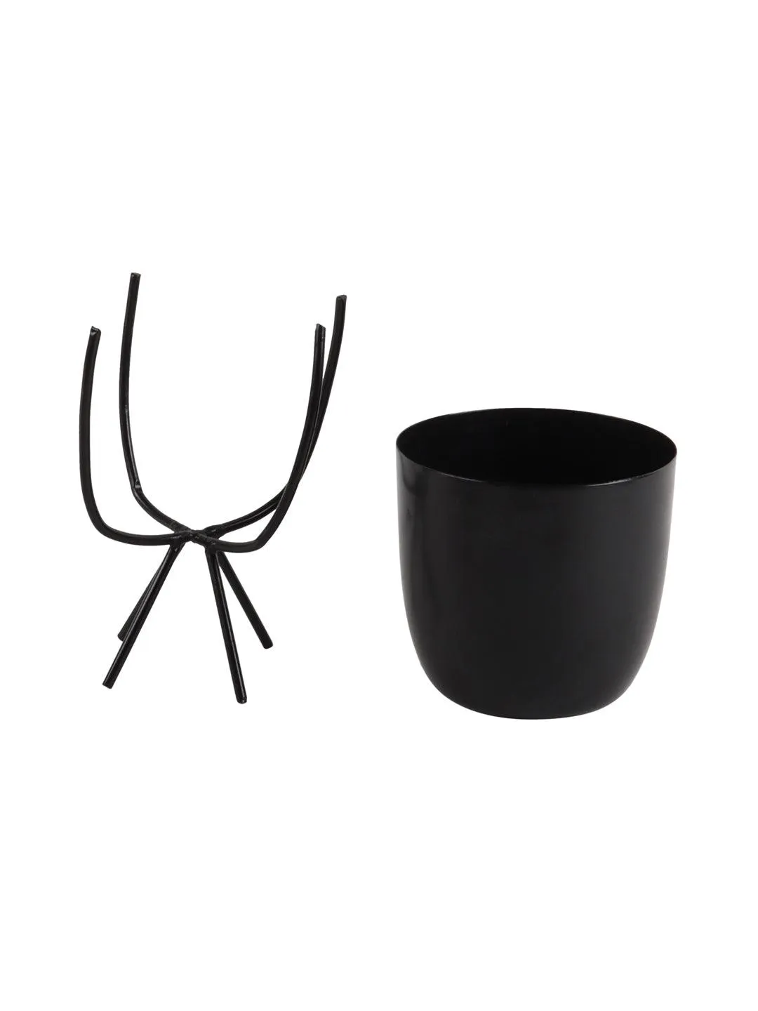 Black Metal Planter with Stand (Set of 2)