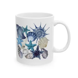 Blue Seashell and Starfish Mug - Coastal Ceramic Drinkware