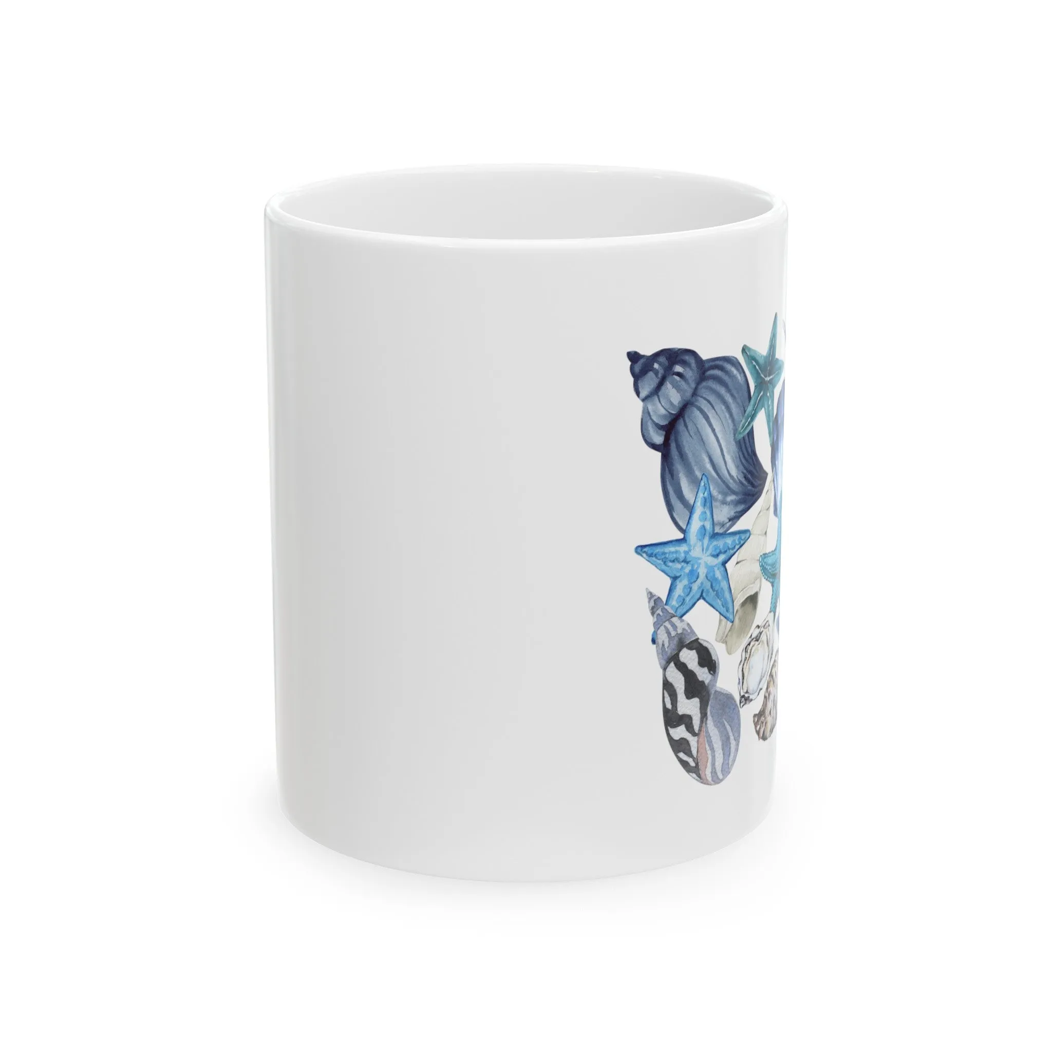 Blue Seashell and Starfish Mug - Coastal Ceramic Drinkware