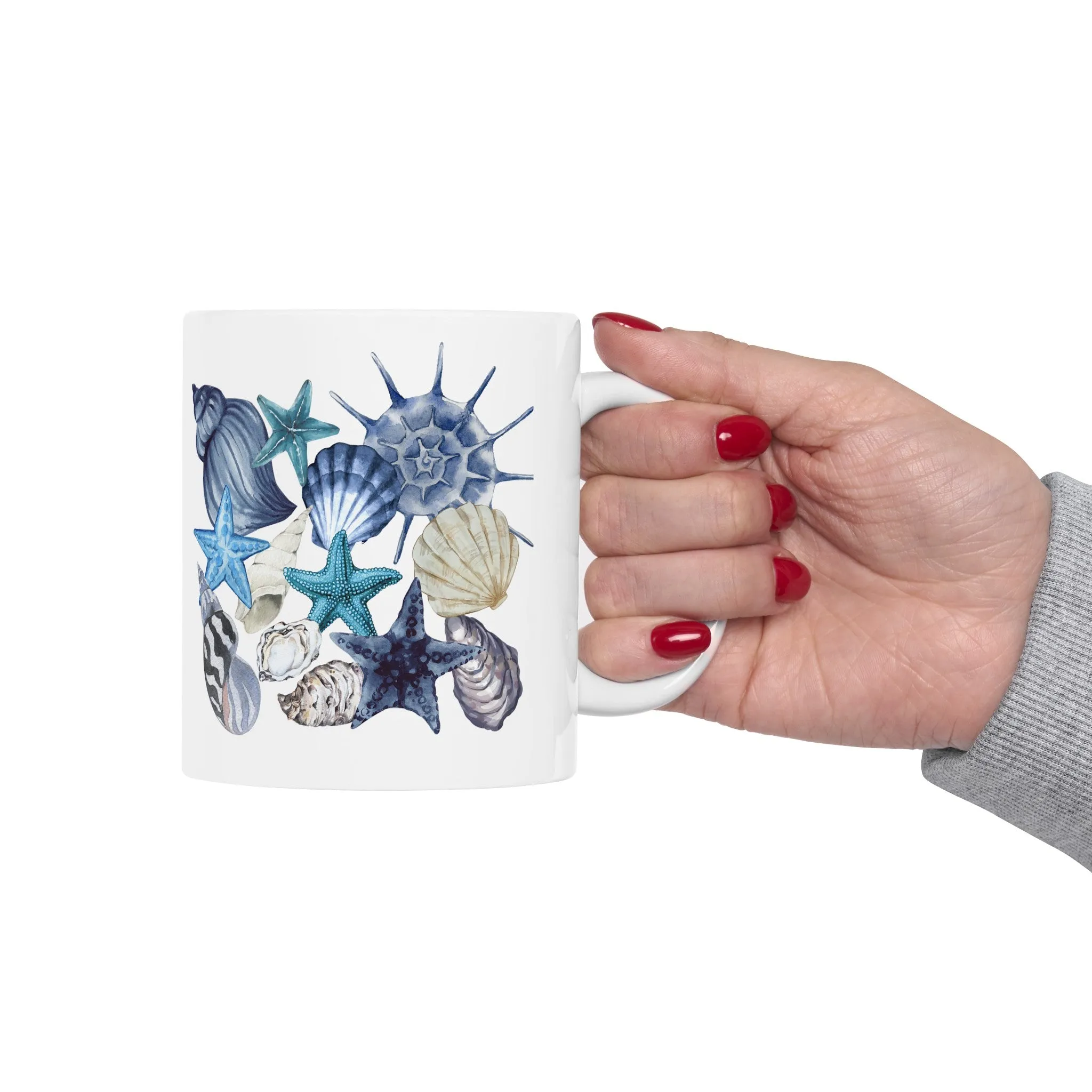 Blue Seashell and Starfish Mug - Coastal Ceramic Drinkware