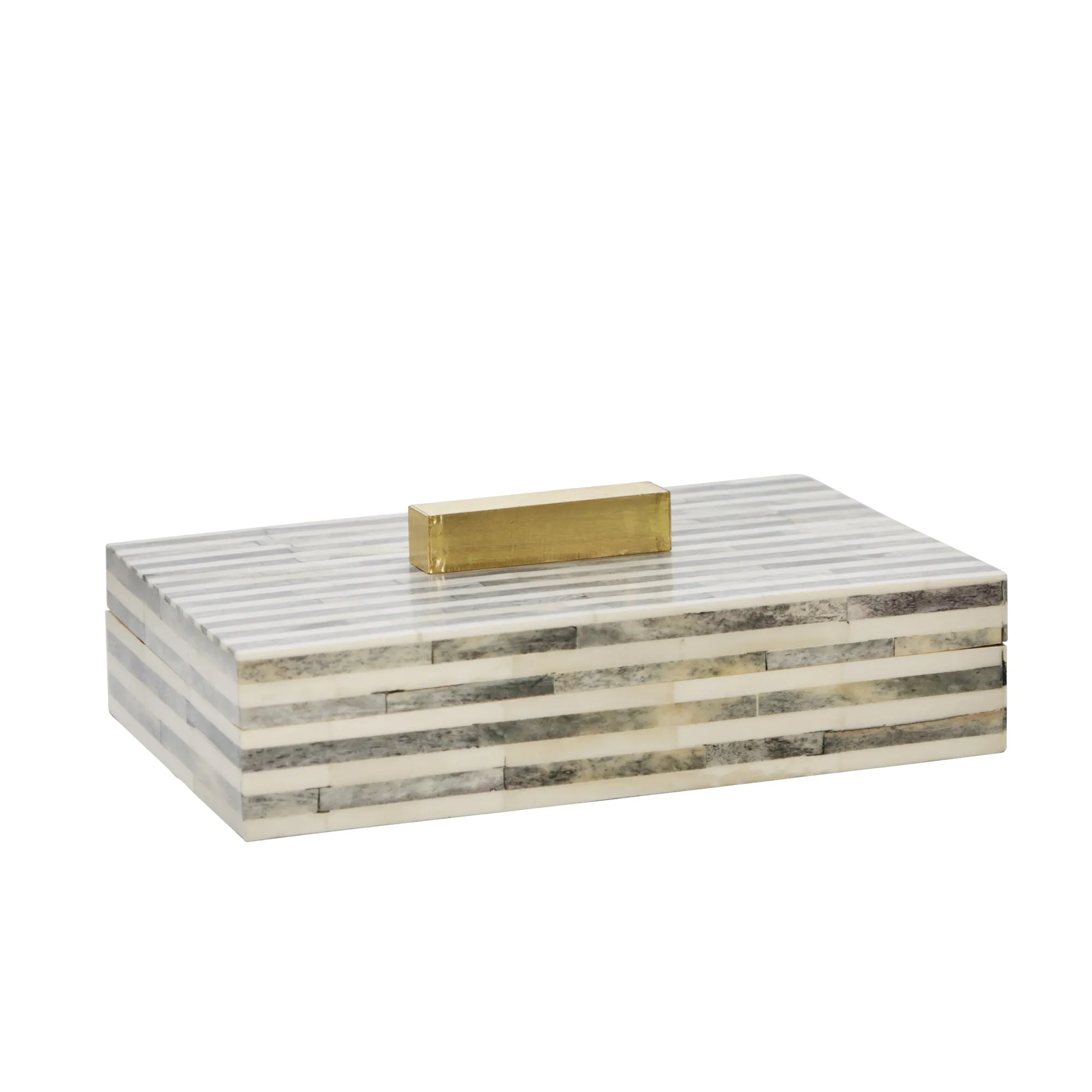 Bone 9" Rectangular Box, Light Gray/Gold