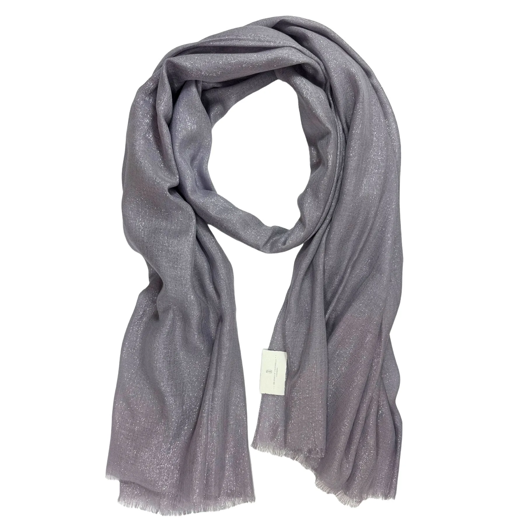 Brunello Cucinelli Cashmere Silk Scarf Gray Lavender Silver Sparkling - Luxury Large Women Shawl