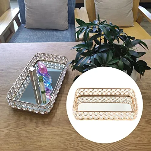 CALANDIS Rectangle Crystal Tray Table Mirrored Perfume Care Perfume Organizer Wedding