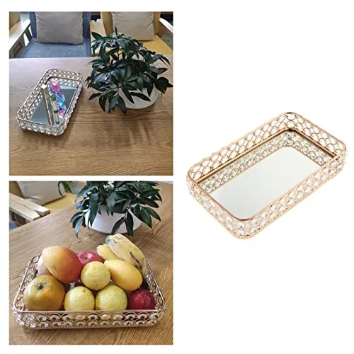 CALANDIS Rectangle Crystal Tray Table Mirrored Perfume Care Perfume Organizer Wedding