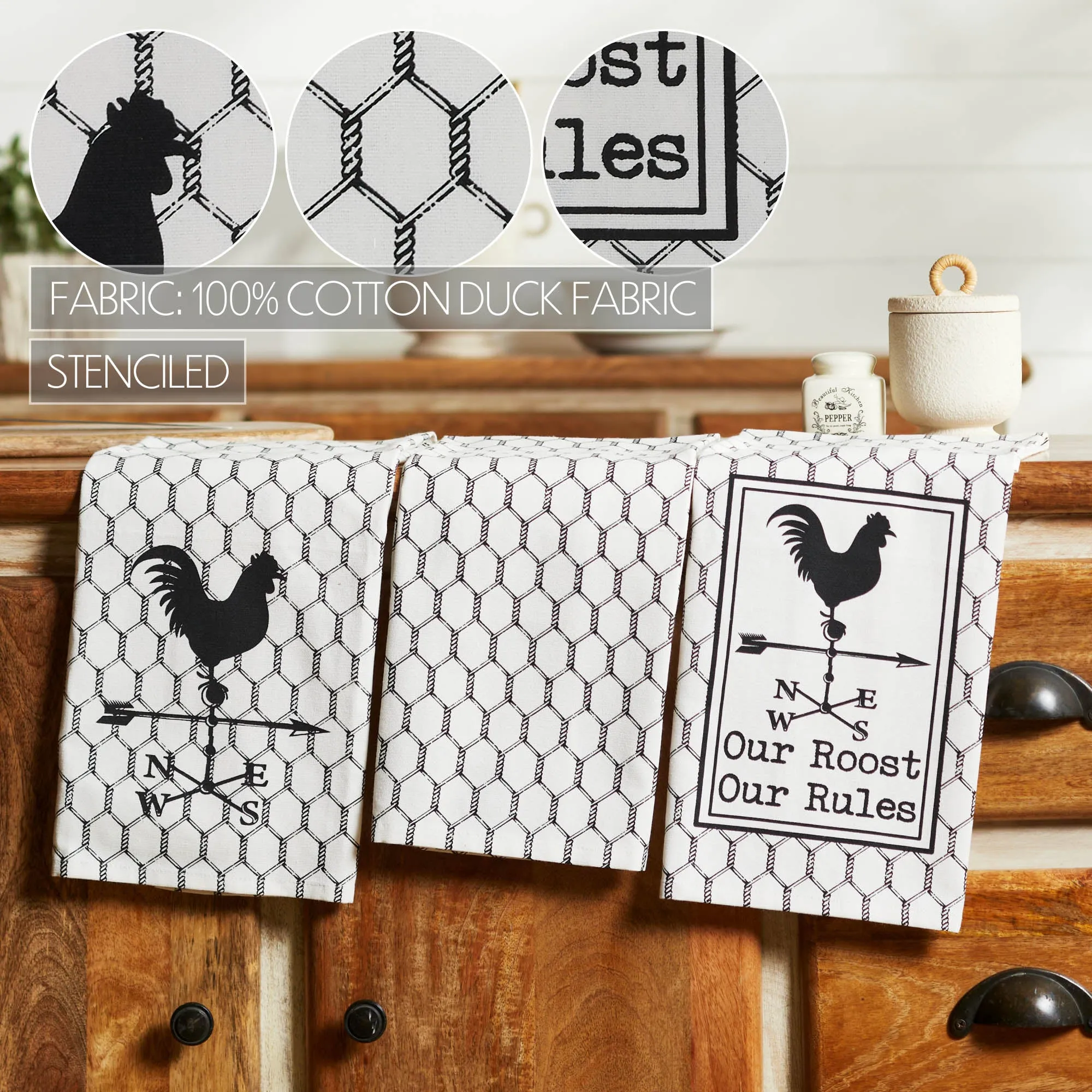 Down Home Chicken Crossing Tea Towel Set of 3 19x28