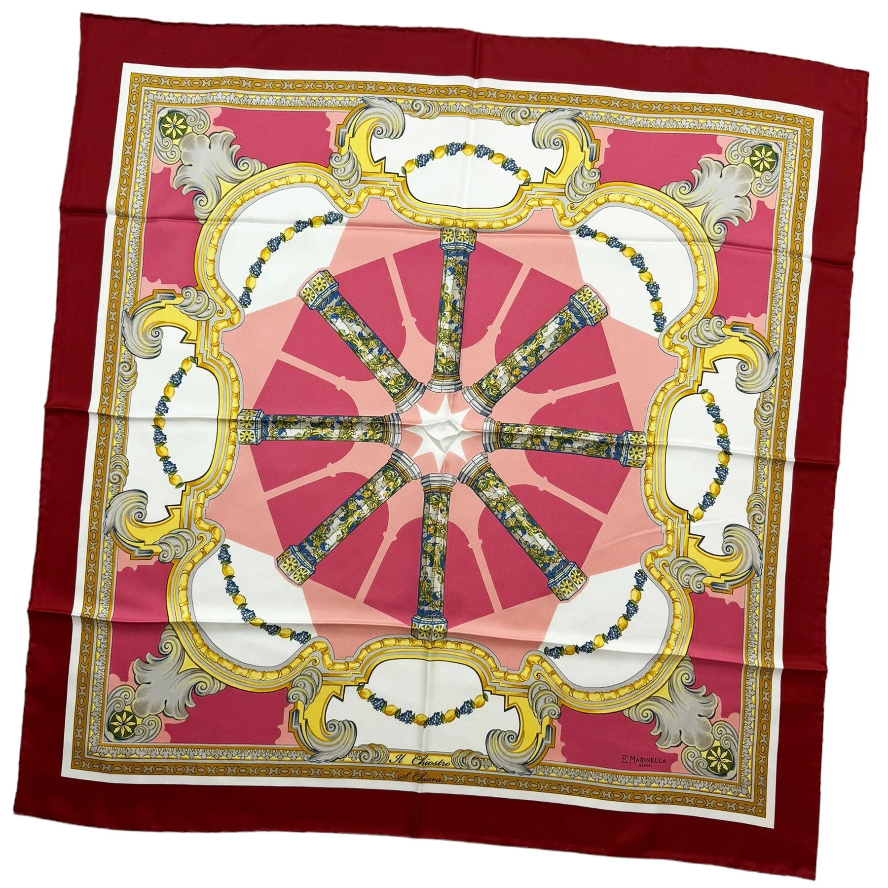 E. Marinella Scarf Maroon Il Chiostro Design - Twill Silk Square Foulard