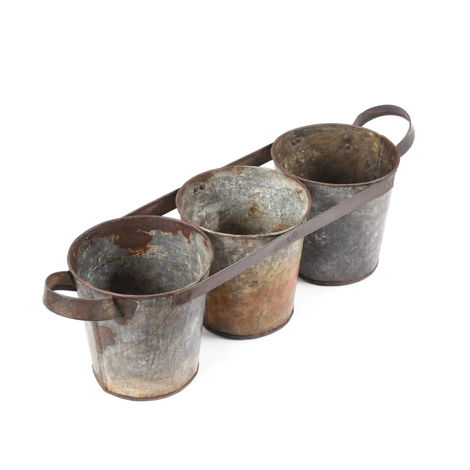 Galvanised Triple Bucket Planter