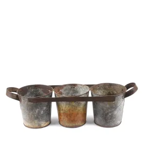 Galvanised Triple Bucket Planter