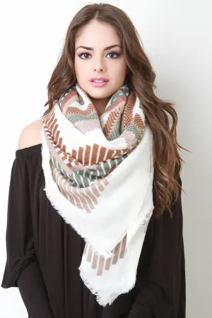 Geo Aztec Frayed Square Scarf