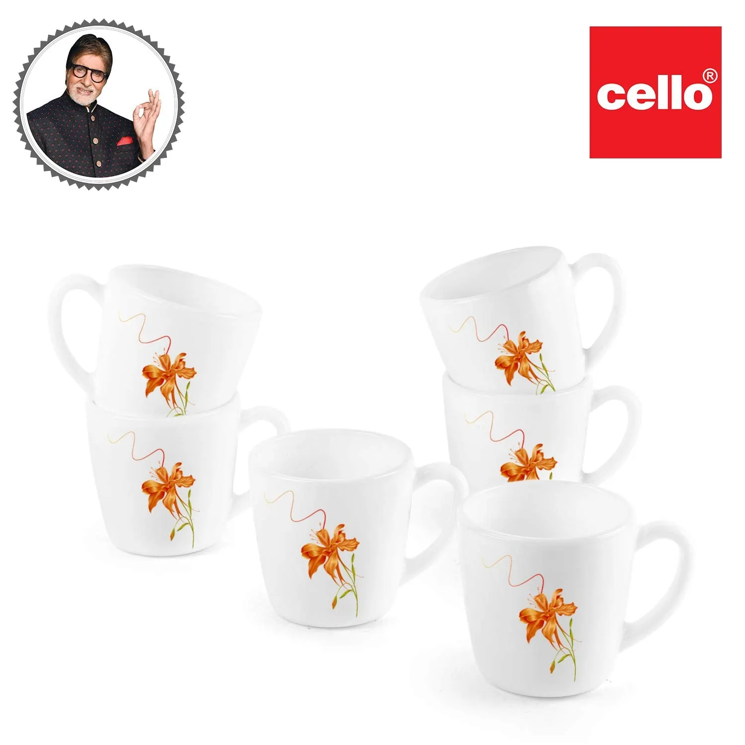 Imperial Orange Lily Ricca Mugs, 6 Pieces