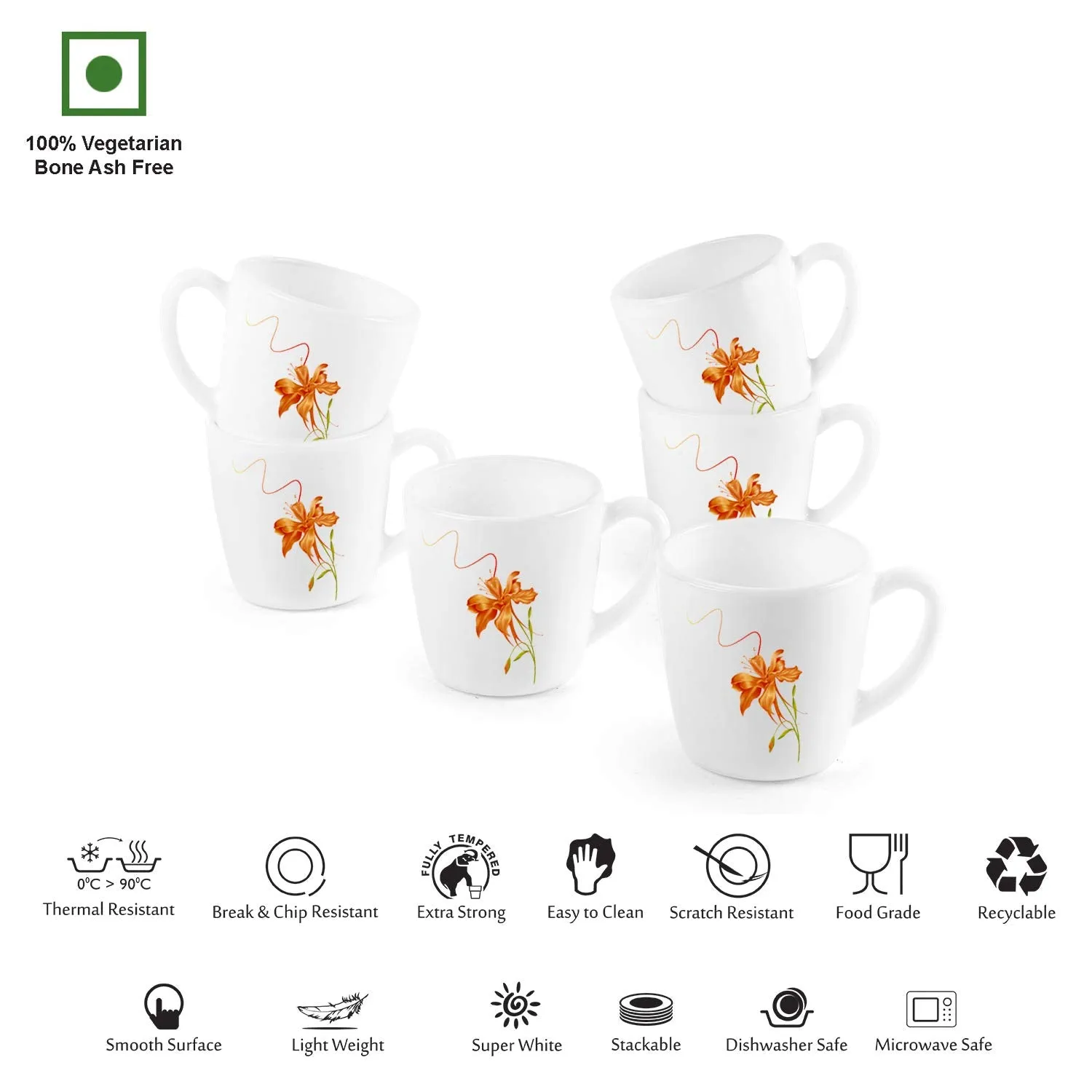 Imperial Orange Lily Ricca Mugs, 6 Pieces