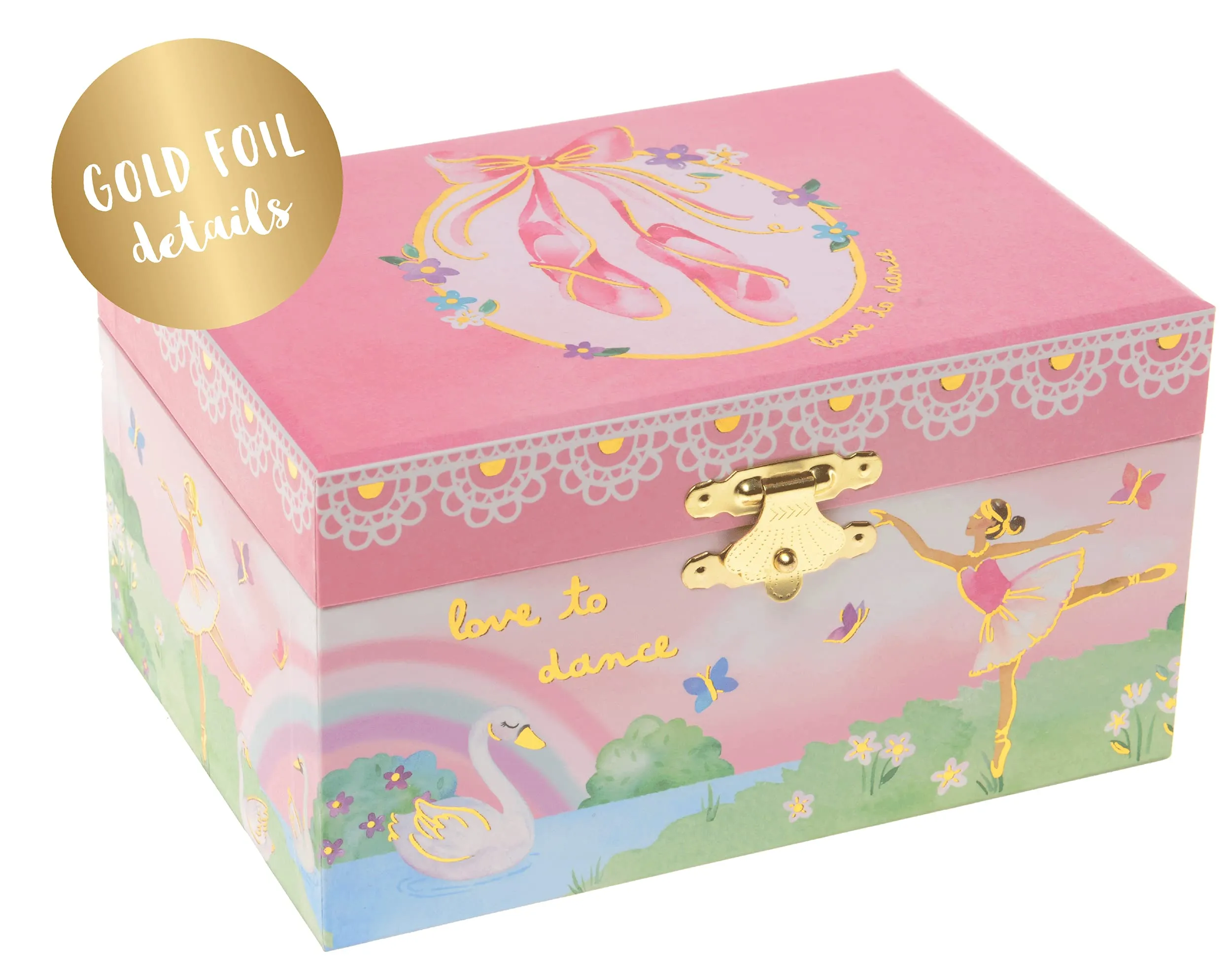 Jewelkeeper Girl's Musical Jewelry Storage Box with Spinning Ballerina, Rainbow and Gold