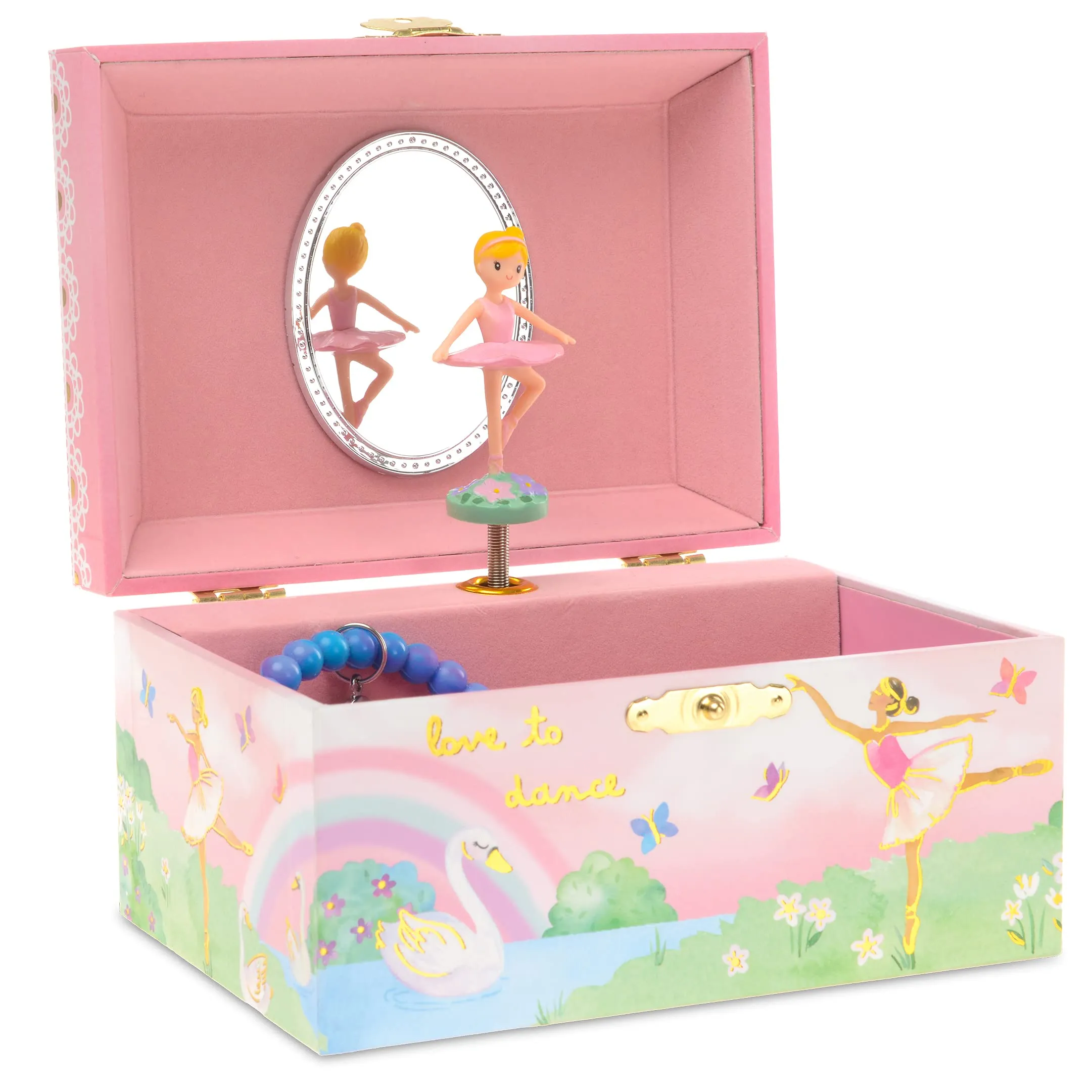 Jewelkeeper Girl's Musical Jewelry Storage Box with Spinning Ballerina, Rainbow and Gold