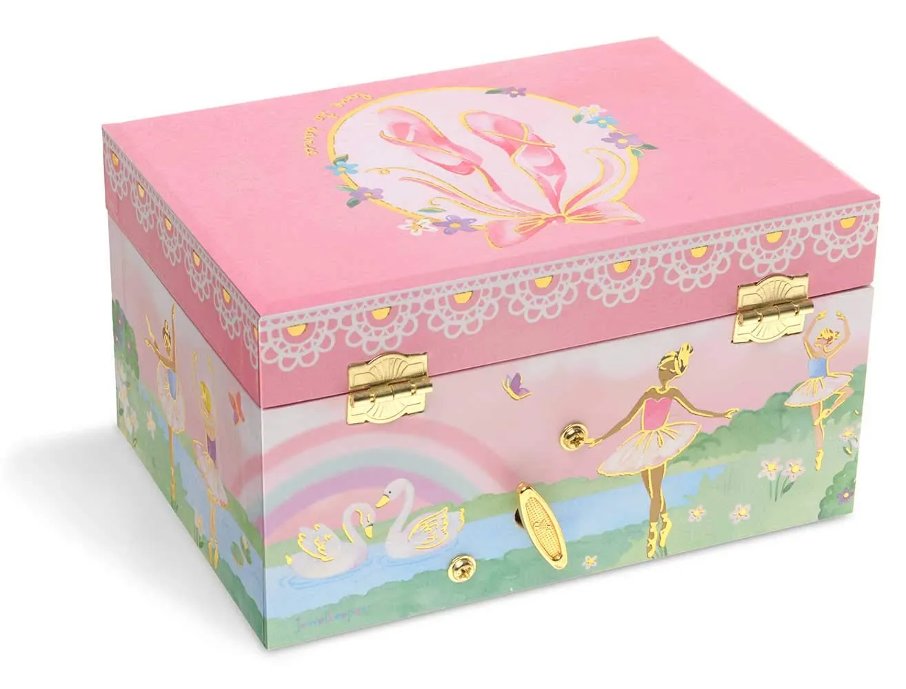 Jewelkeeper Girl's Musical Jewelry Storage Box with Spinning Ballerina, Rainbow and Gold