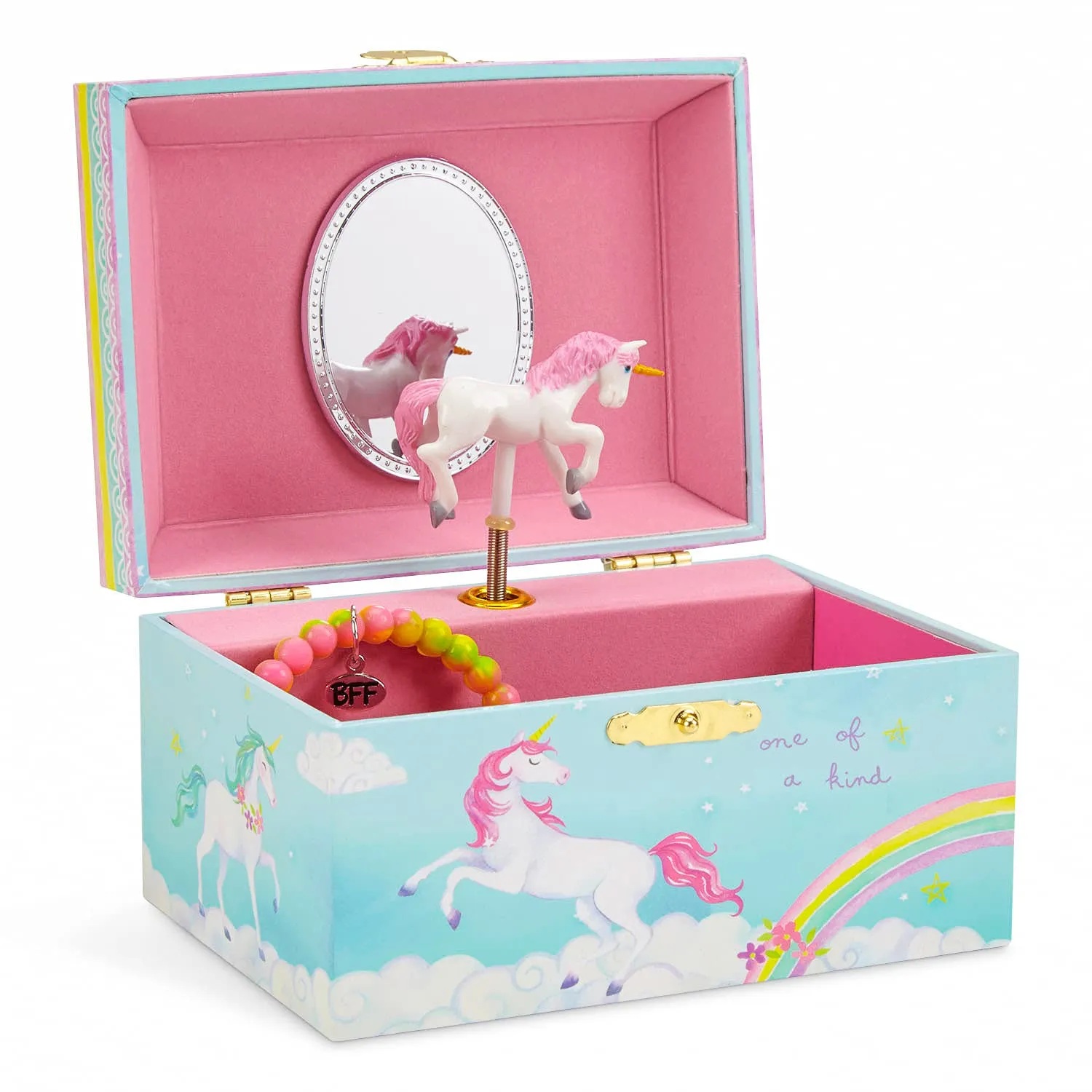 Jewelkeeper Girl's Musical Jewelry Storage Box with Spinning Unicorn, Rainbow Design, The