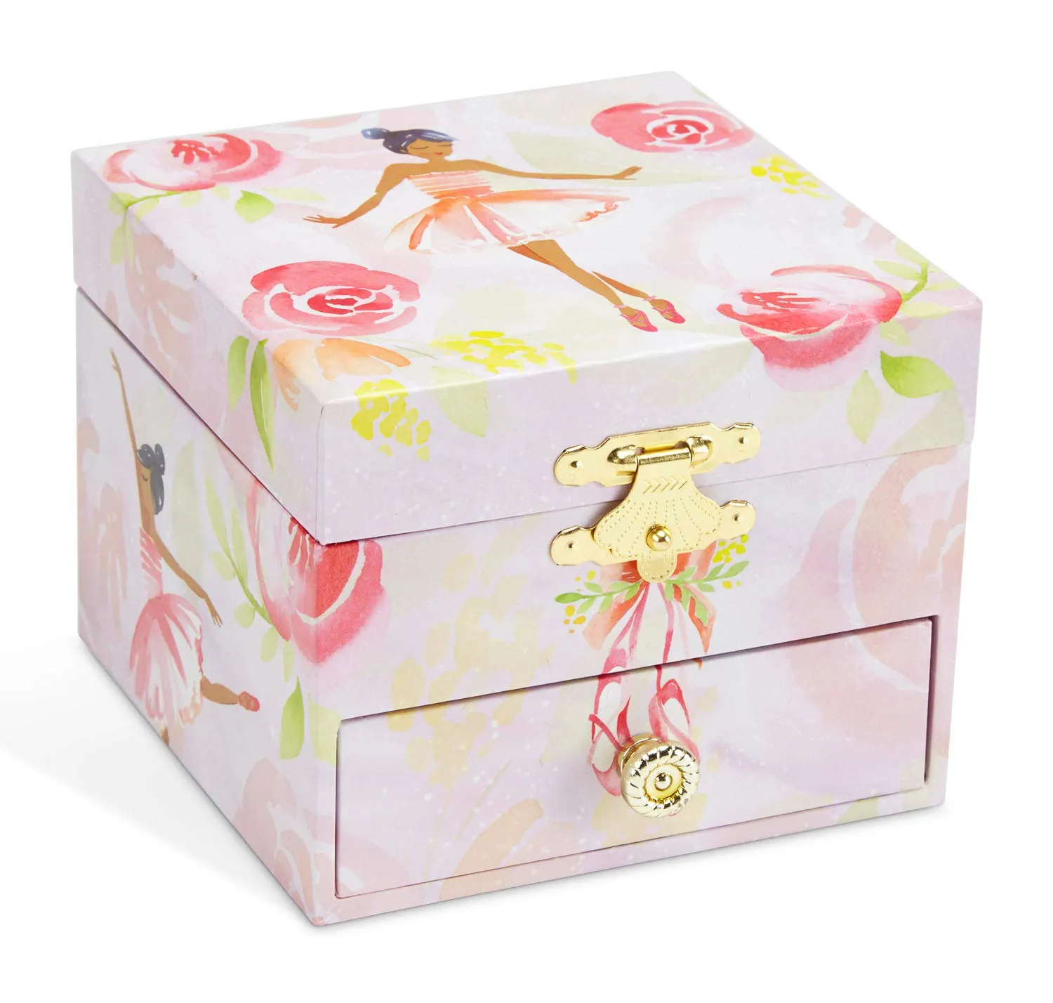 Jewelkeeper Musical Jewelry Box, Pink Rose Ballerina Design with Pullout Drawer, Swan Lake