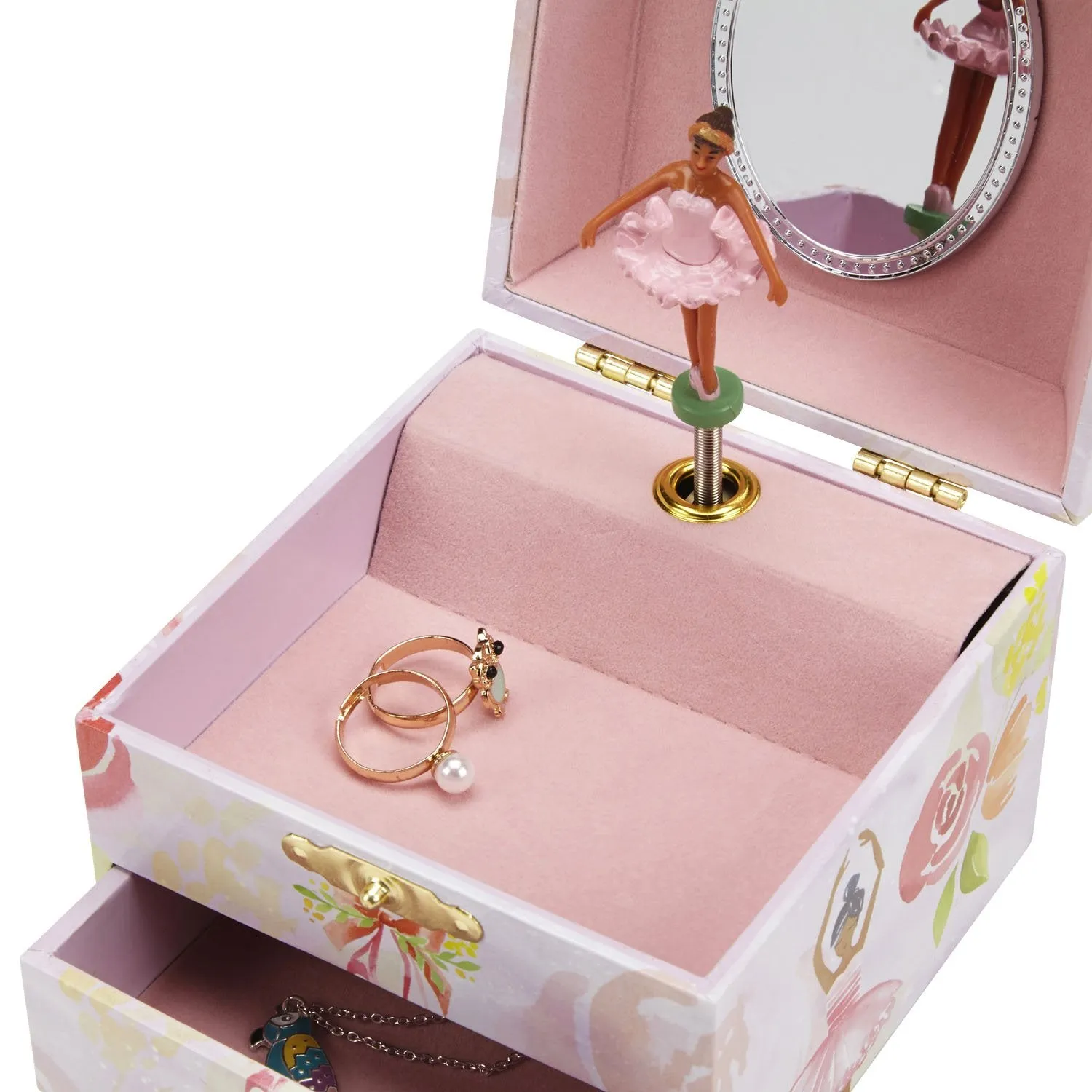 Jewelkeeper Musical Jewelry Box, Pink Rose Ballerina Design with Pullout Drawer, Swan Lake