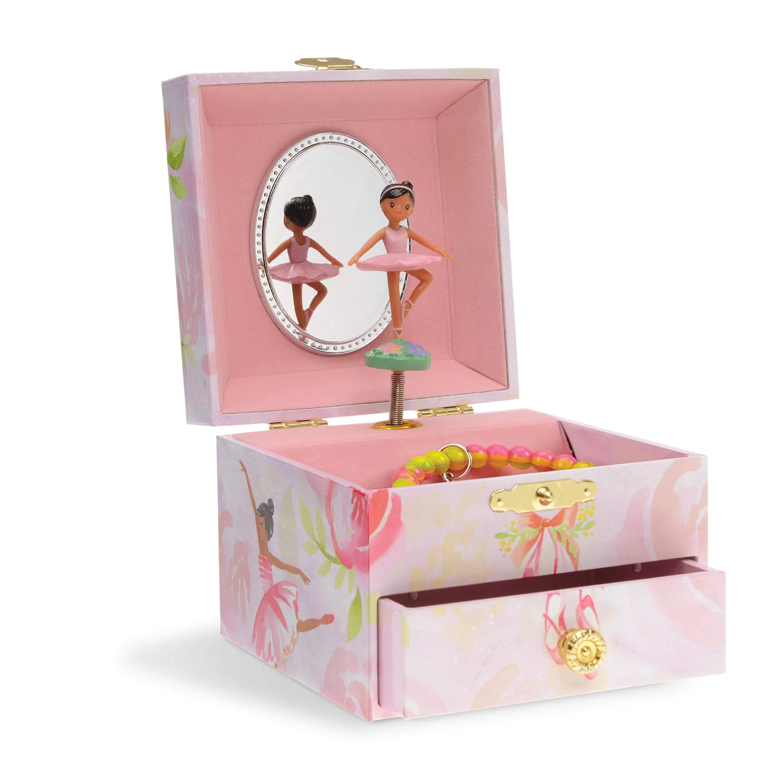 Jewelkeeper Musical Jewelry Box, Pink Rose Ballerina Design with Pullout Drawer, Swan Lake