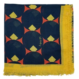 Lanvin Scarf Navy Yellow Design - Extra Large Square Wool Shawl