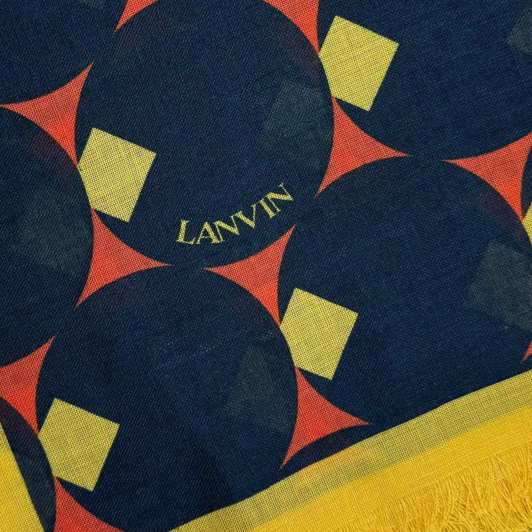 Lanvin Scarf Navy Yellow Design - Extra Large Square Wool Shawl