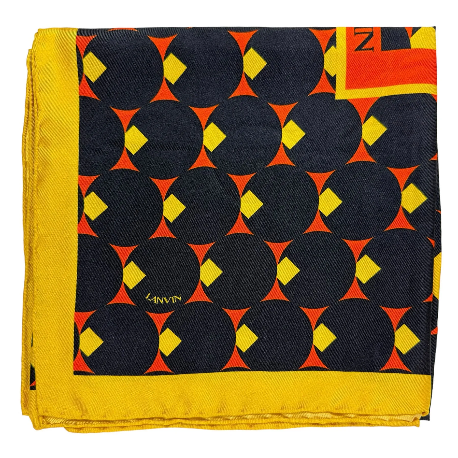 Lanvin Scarf Signature Black Yellow Orange Design - Twill Silk Designer Scarf