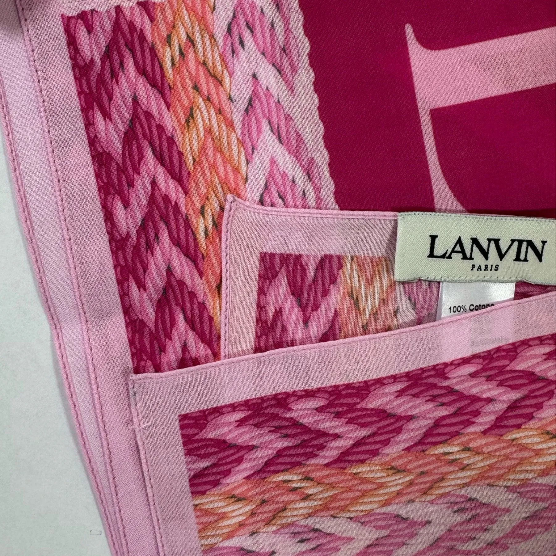 Lanvin Small Scarf Pink Orange Design - Cotton SALE