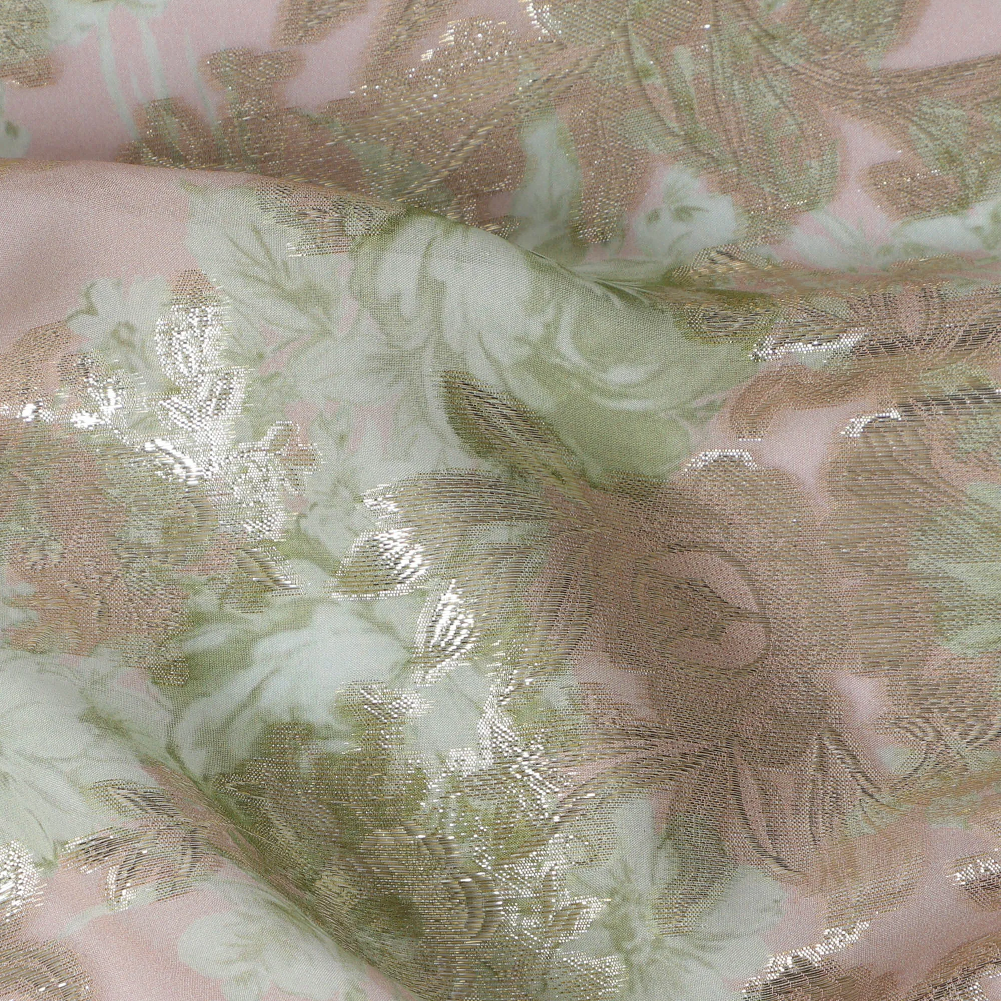 Light Pink Floral Silk Chiffon Fabric with Metallic Lurex, Width 140 cm, South Korea-D21267