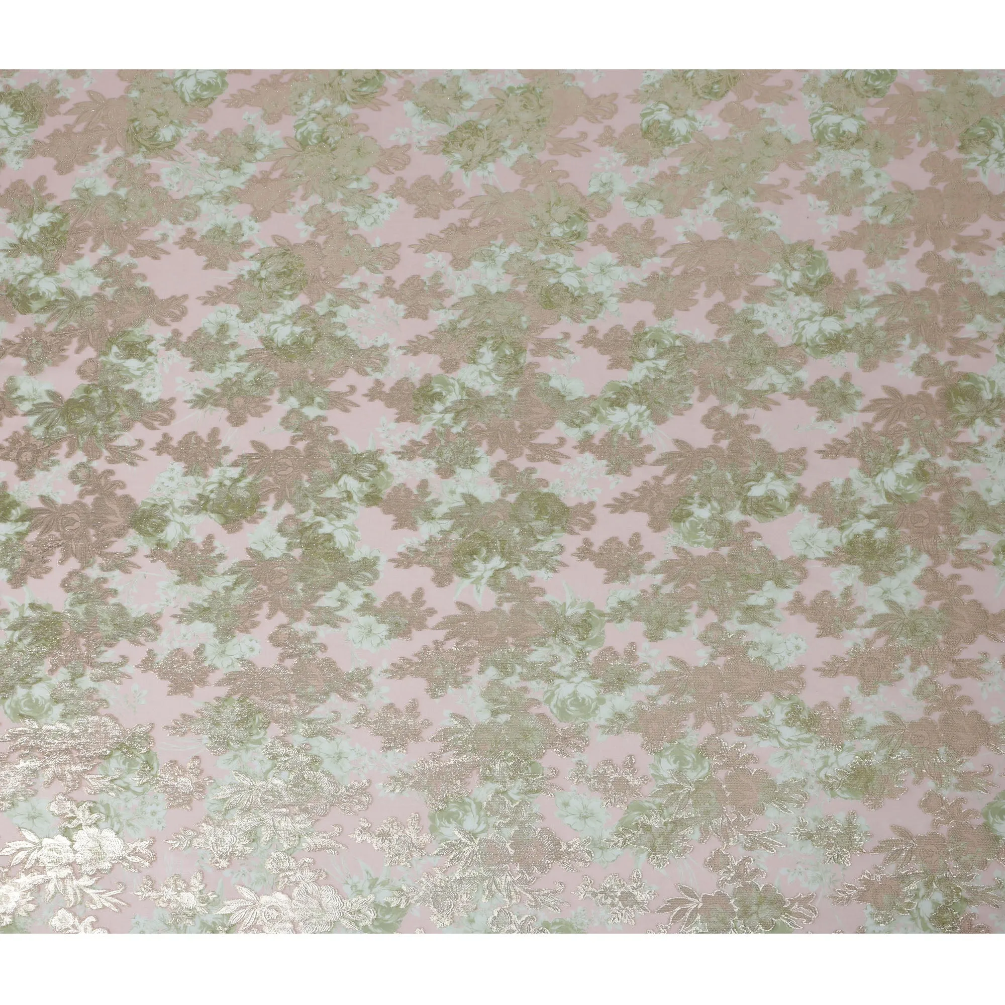 Light Pink Floral Silk Chiffon Fabric with Metallic Lurex, Width 140 cm, South Korea-D21267