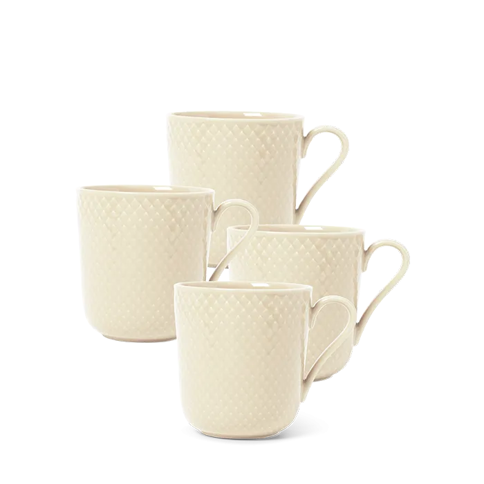 Lyngby Porcelæn Rhombe Earth Mug with Handle Set, Marble, 4 Pcs.